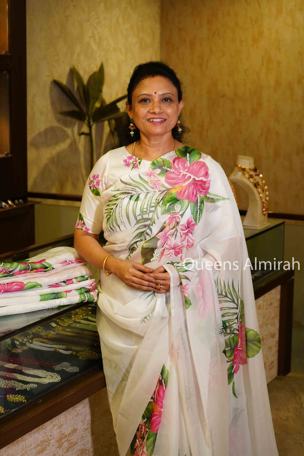 WHITE ORGANZA SAREE