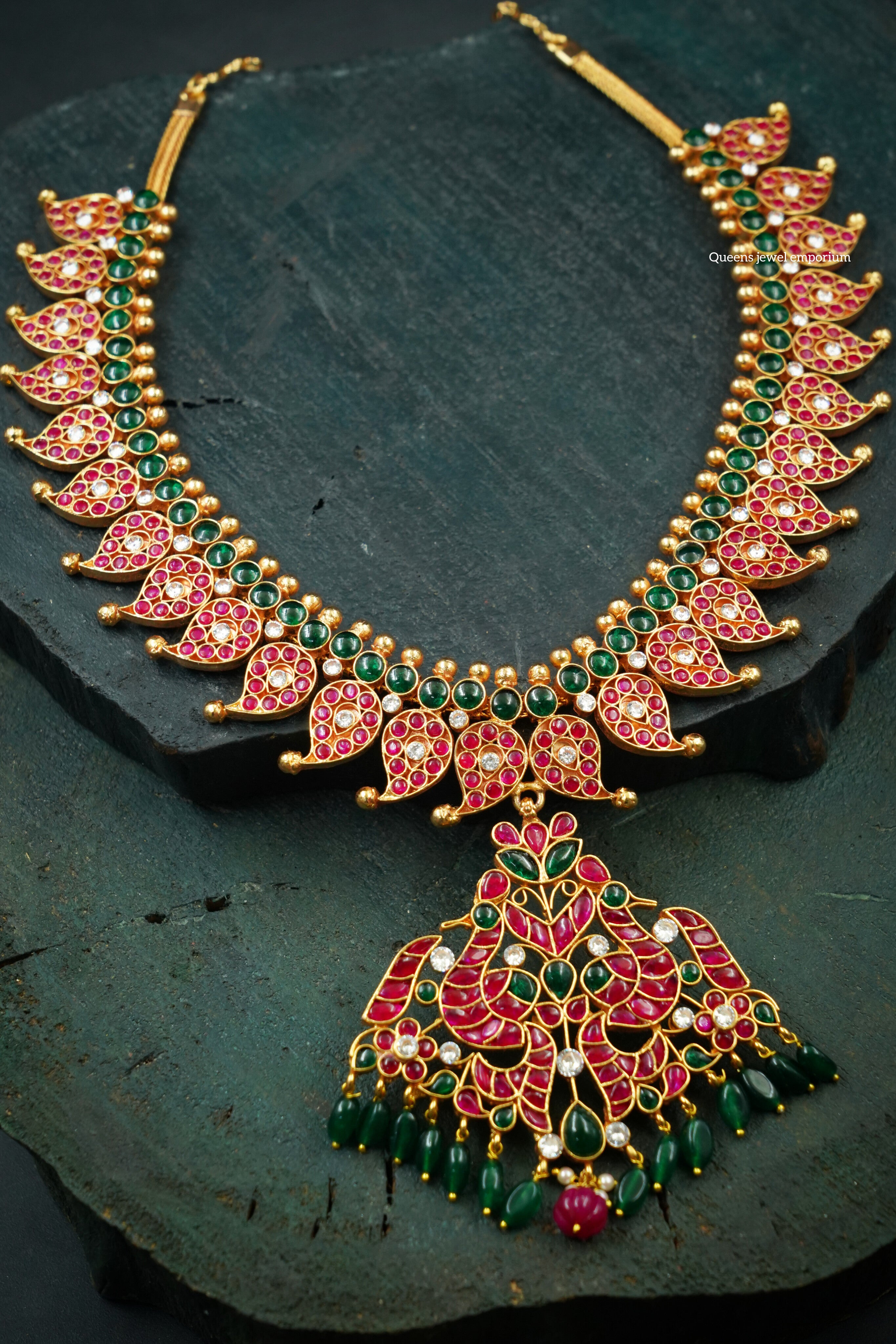 Peacock motif Haram , Mango motif Haram , Red color stone Jewellery