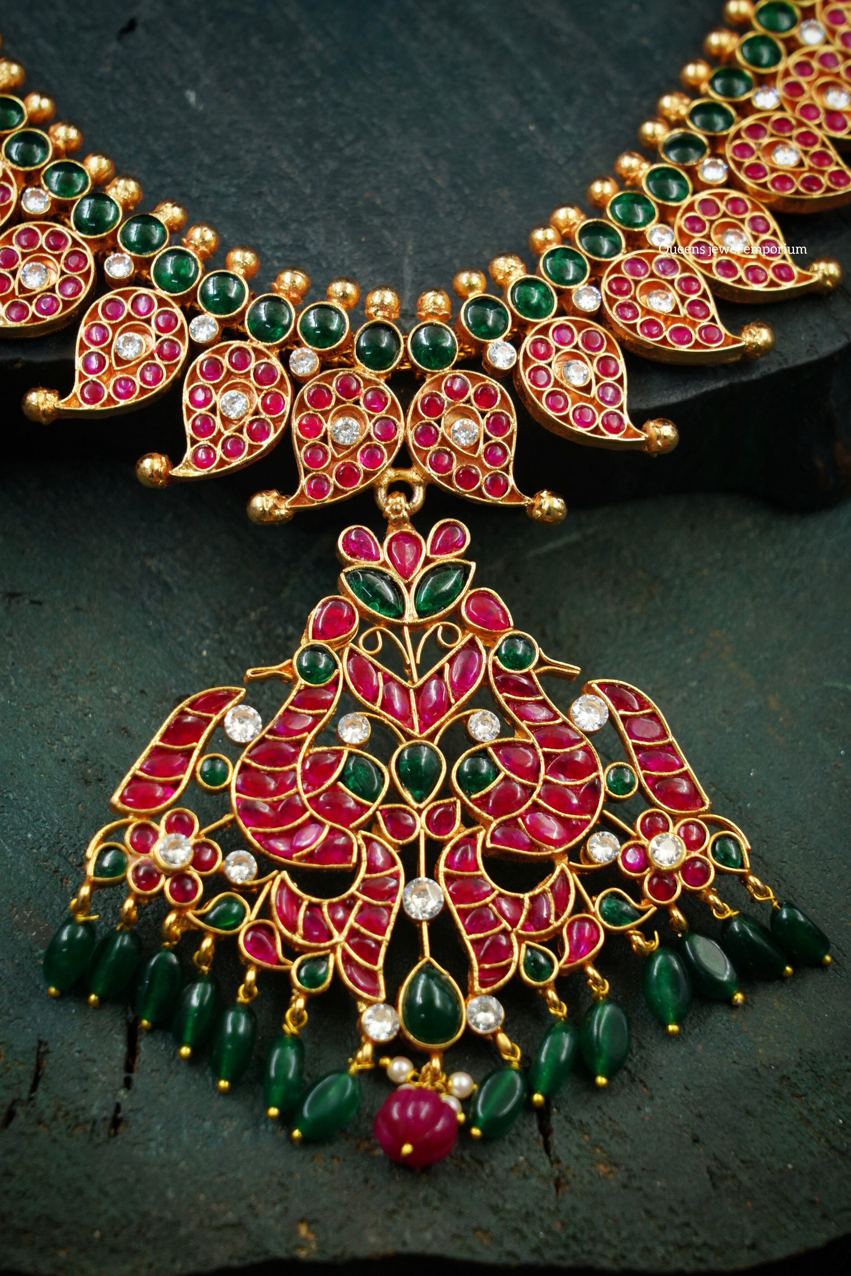 Peacock motif Haram , Mango motif Haram , Red color stone Jewellery