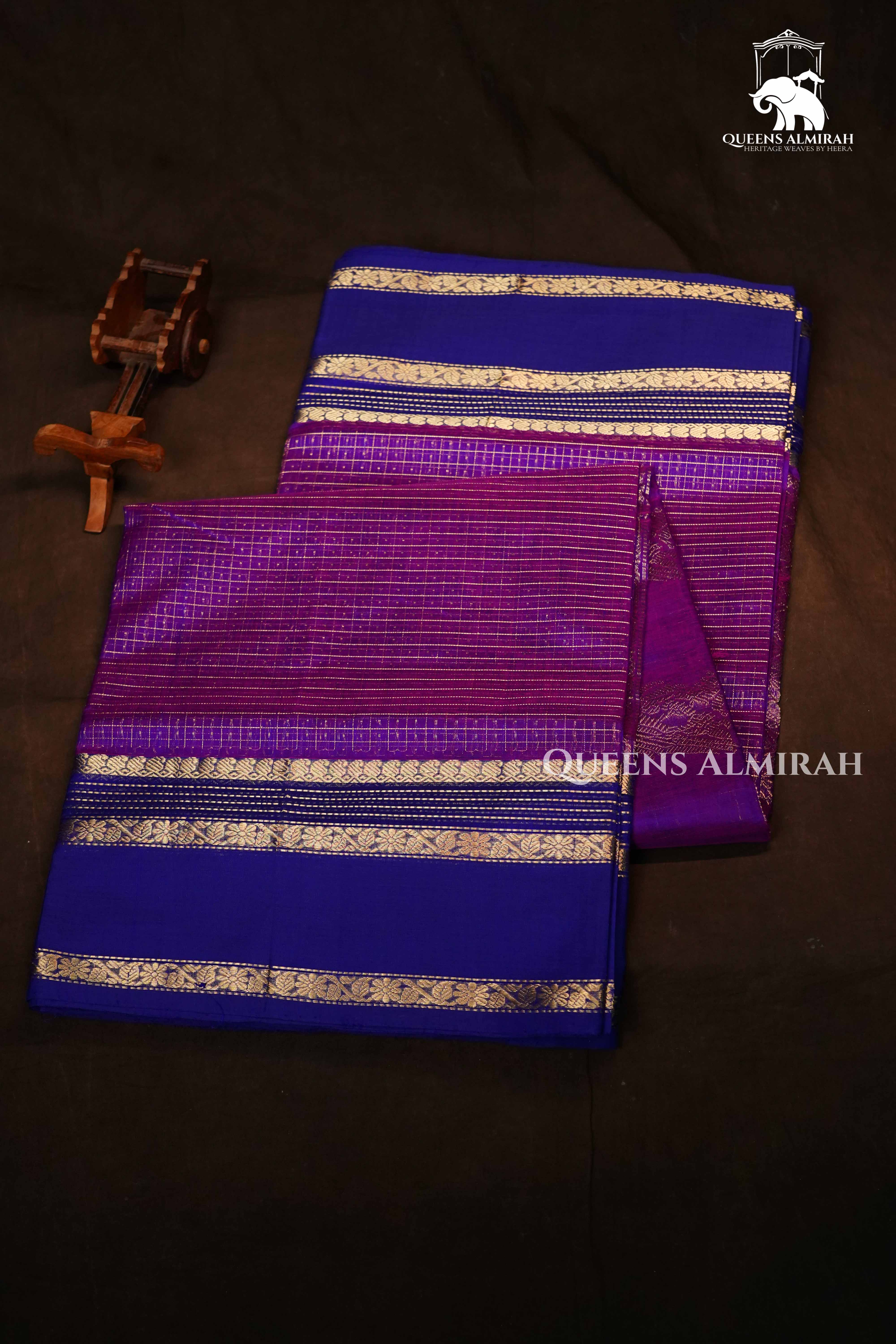 Violet -Royal Karaikudi Chettinad Silk Cotton Saree QUEENS ALMIRAH