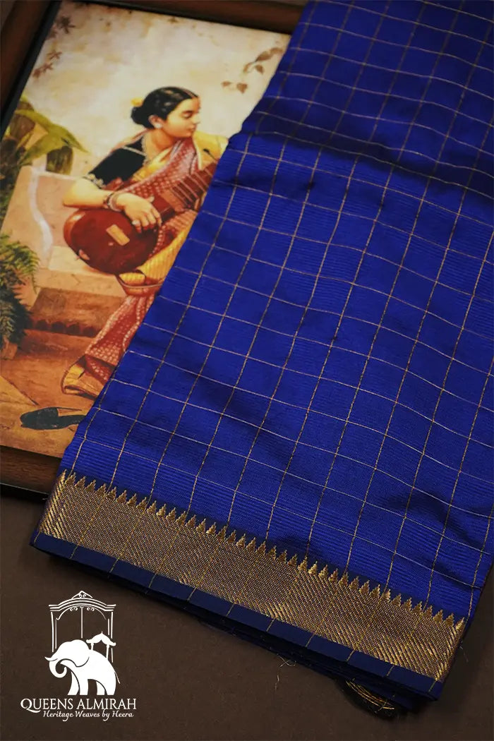 WARM BLUE WITH SOFT PURPLE  MANGALGIRI SAREE - Queens Jewel Emporium