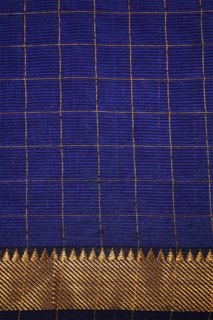 WARM BLUE WITH SOFT PURPLE  MANGALGIRI SAREE - Queens Jewel Emporium