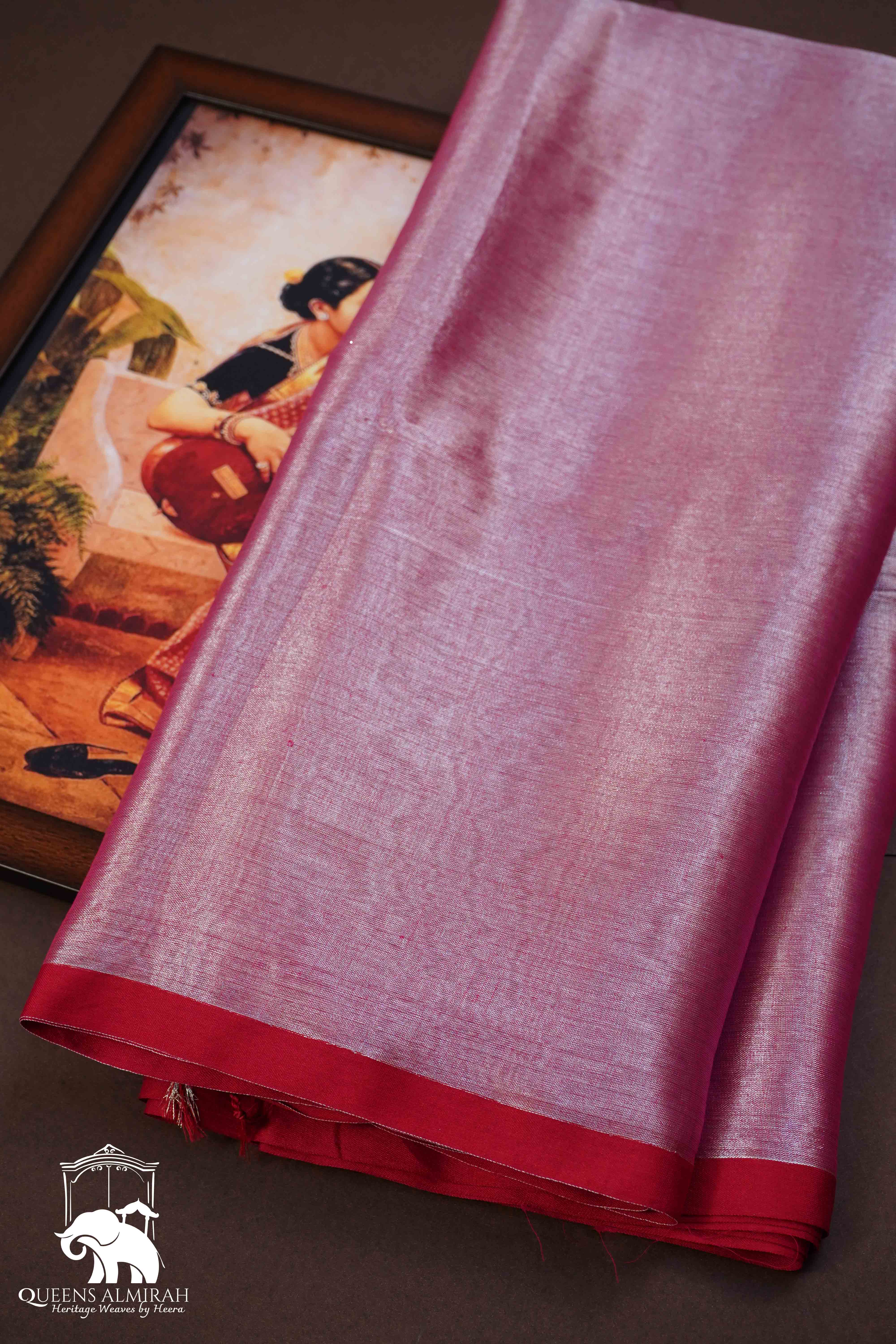 WARM PINK LINEN TISSUE SAREE - Queens Jewel Emporium