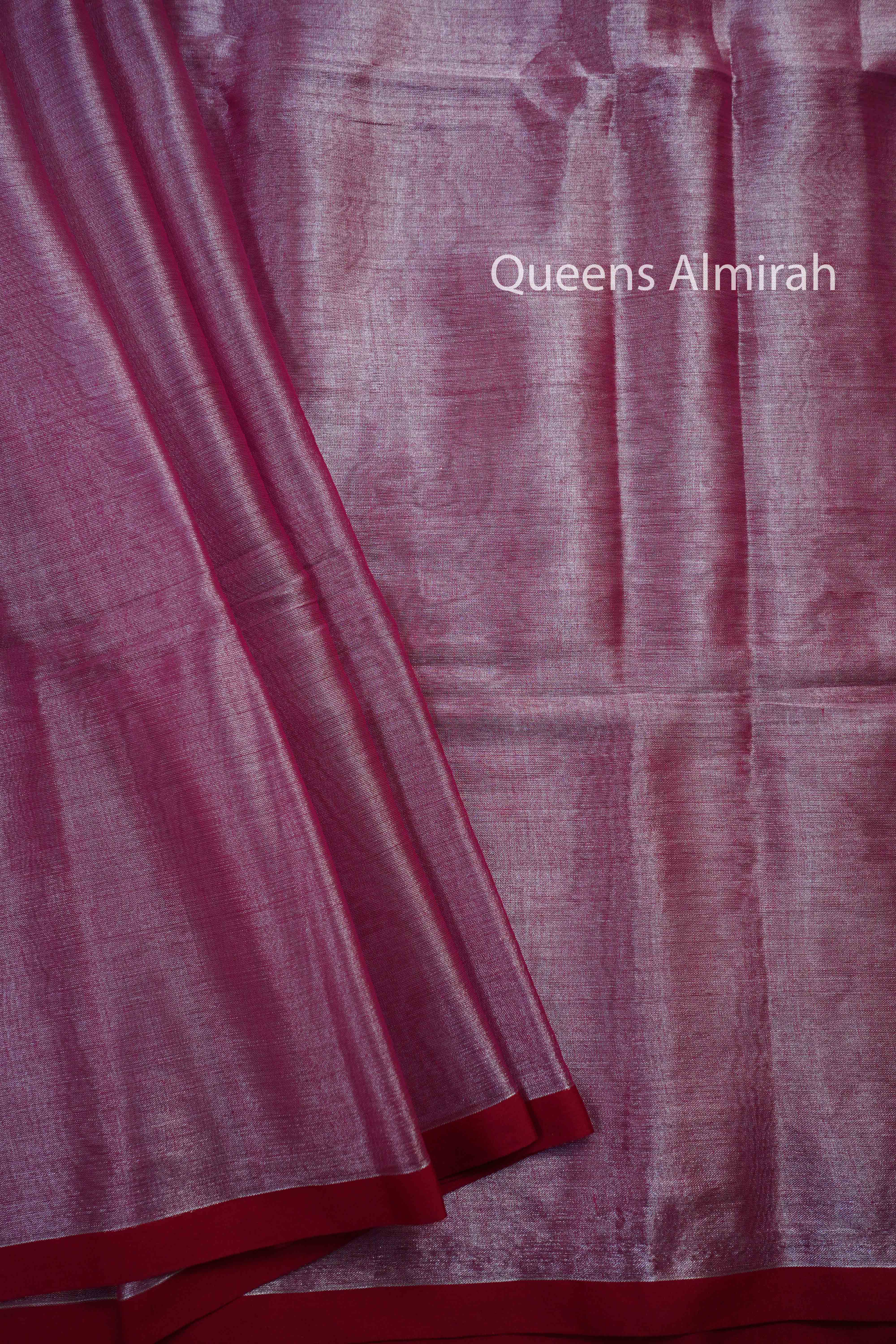 WARM PINK LINEN TISSUE SAREE - Queens Jewel Emporium