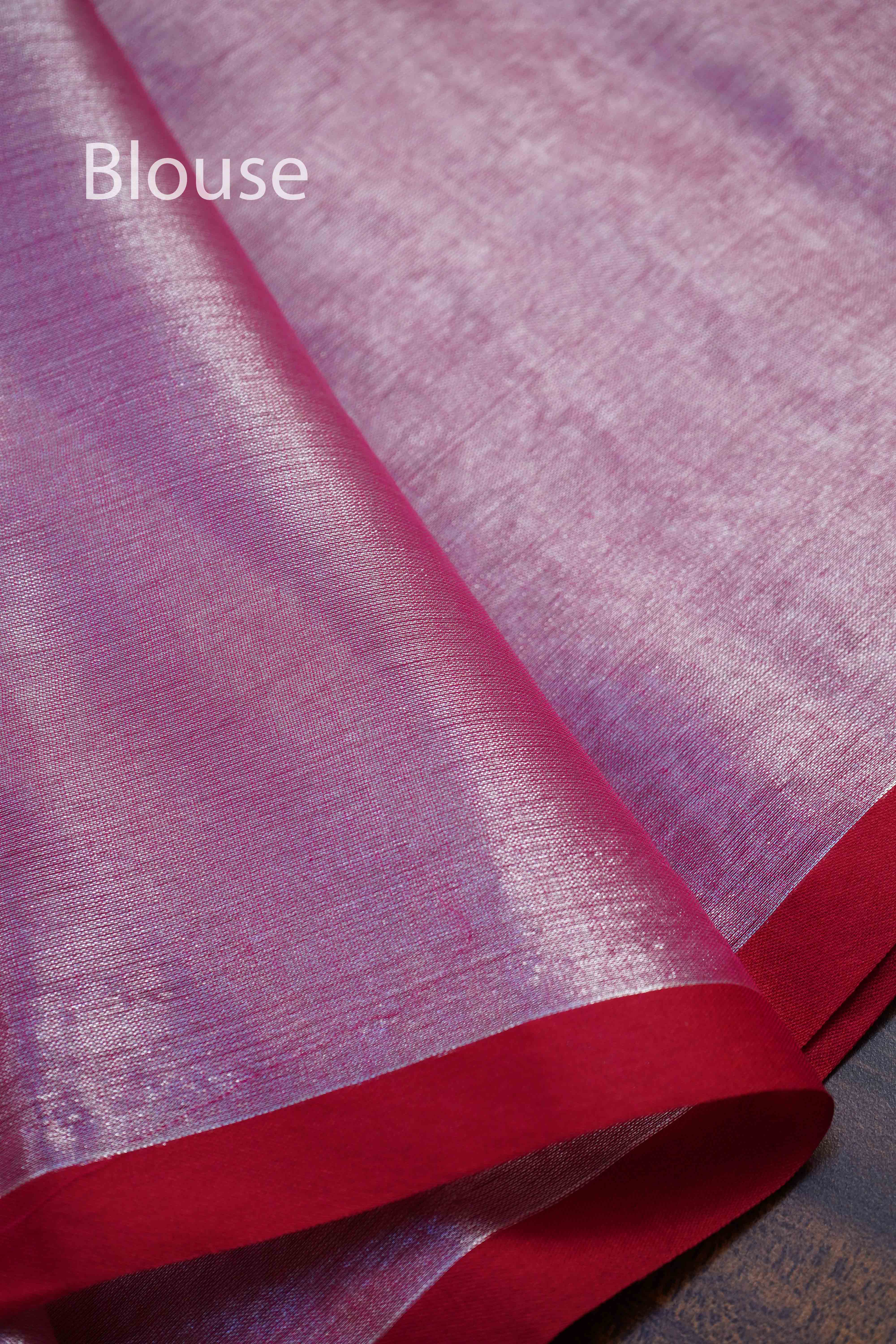 WARM PINK LINEN TISSUE SAREE - Queens Jewel Emporium