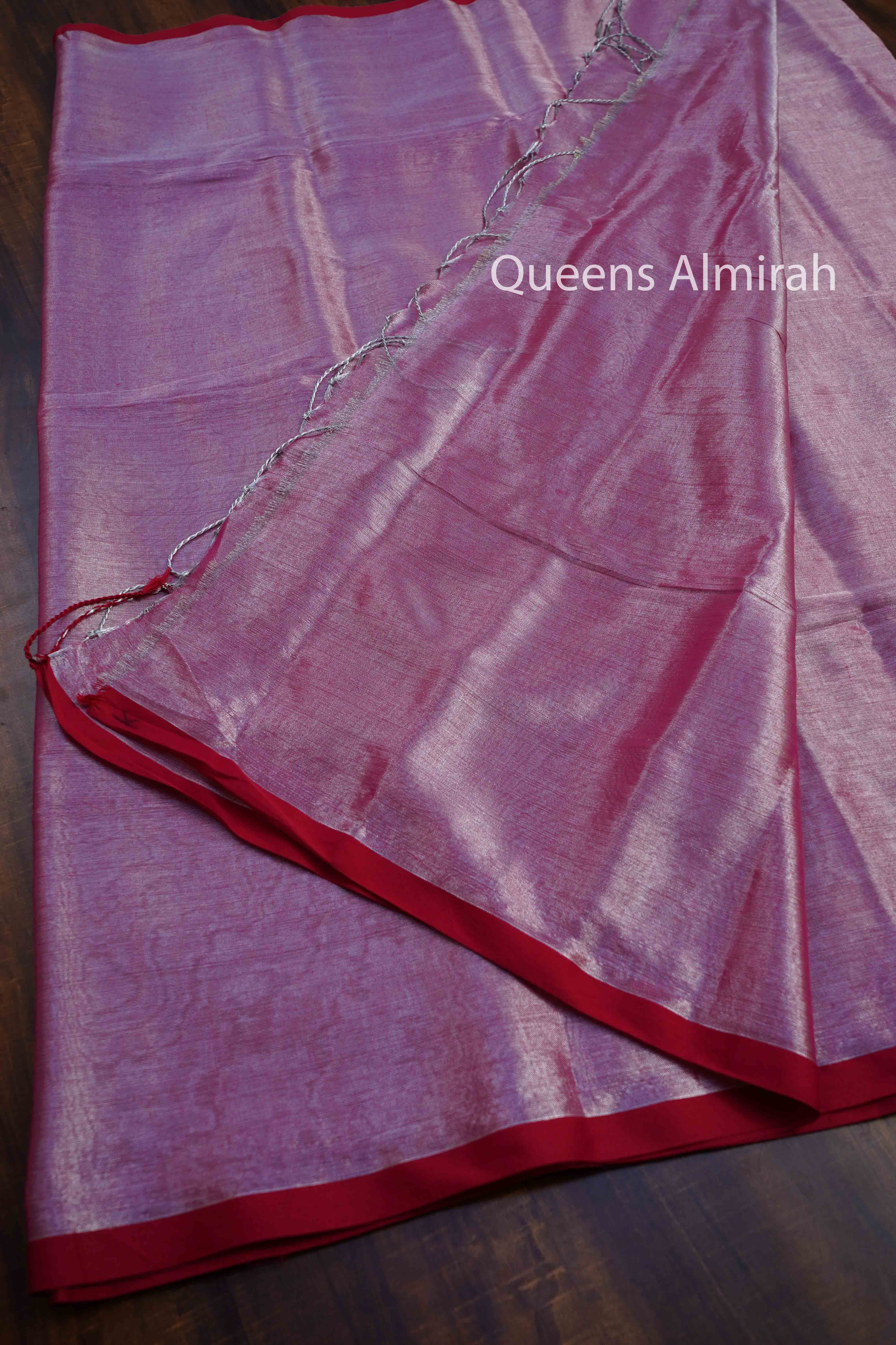 WARM PINK LINEN TISSUE SAREE - Queens Jewel Emporium