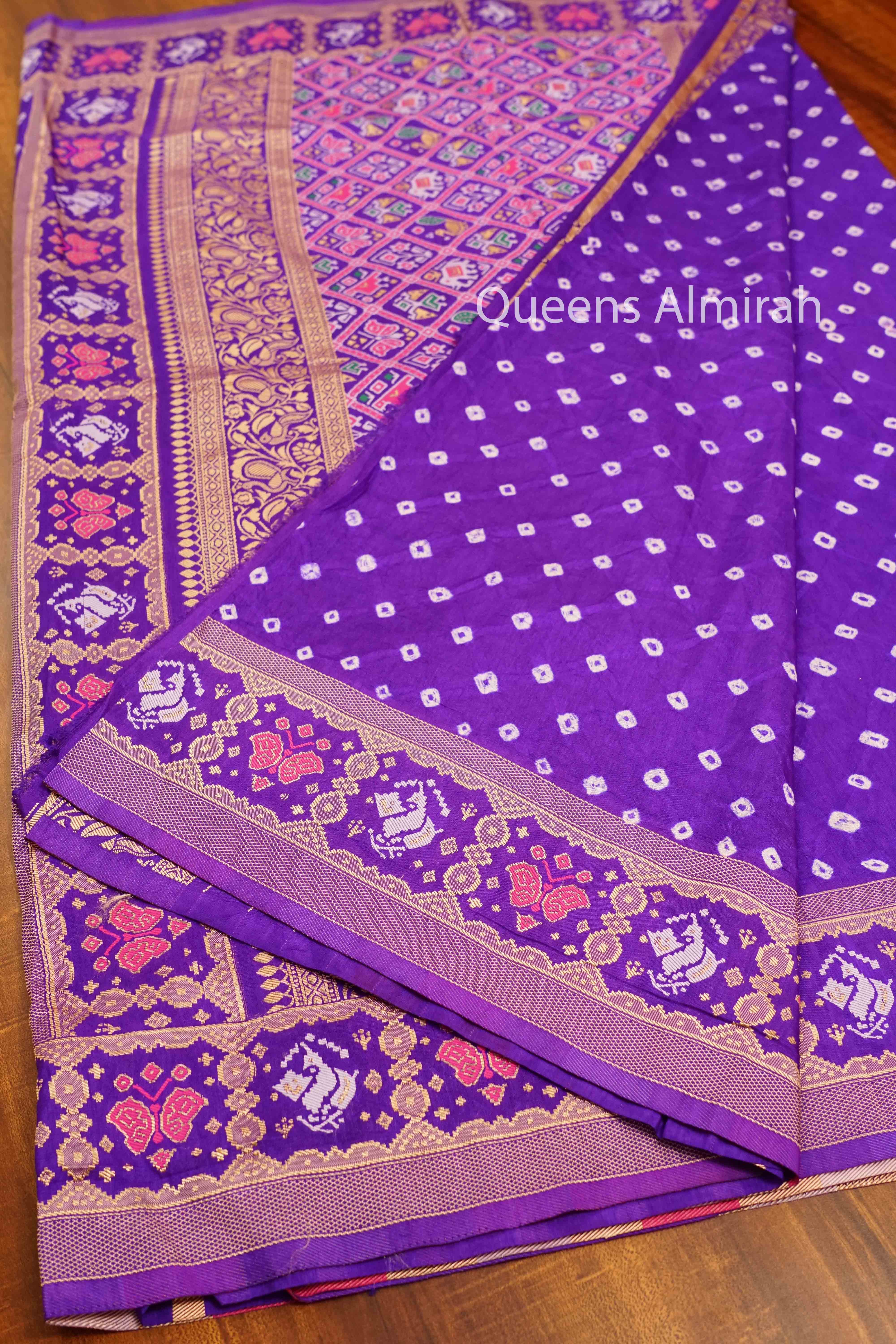 WARM PURPLE  BANDHINI MALAI SILK SAREE - Queens Jewel Emporium