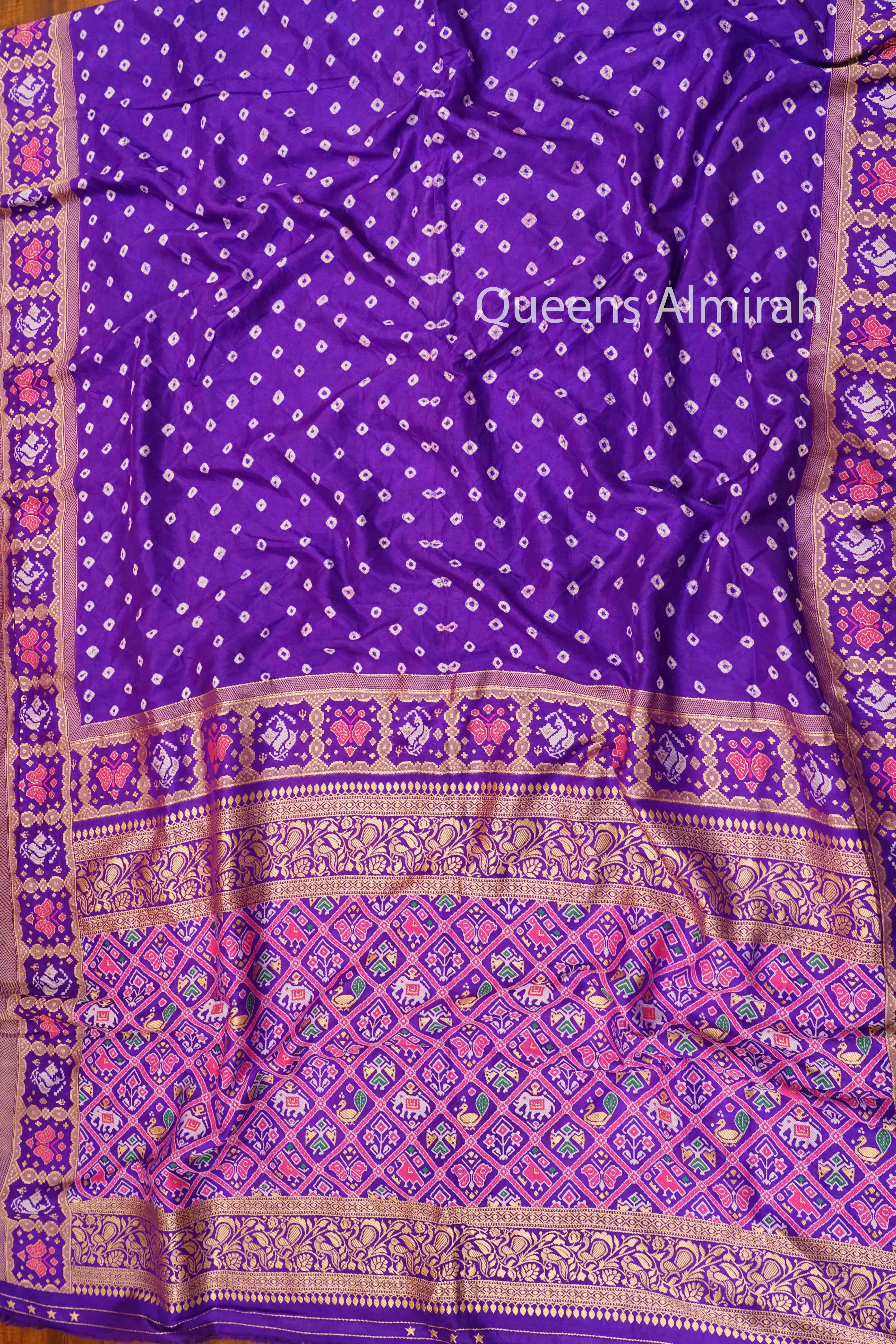WARM PURPLE  BANDHINI MALAI SILK SAREE - Queens Jewel Emporium