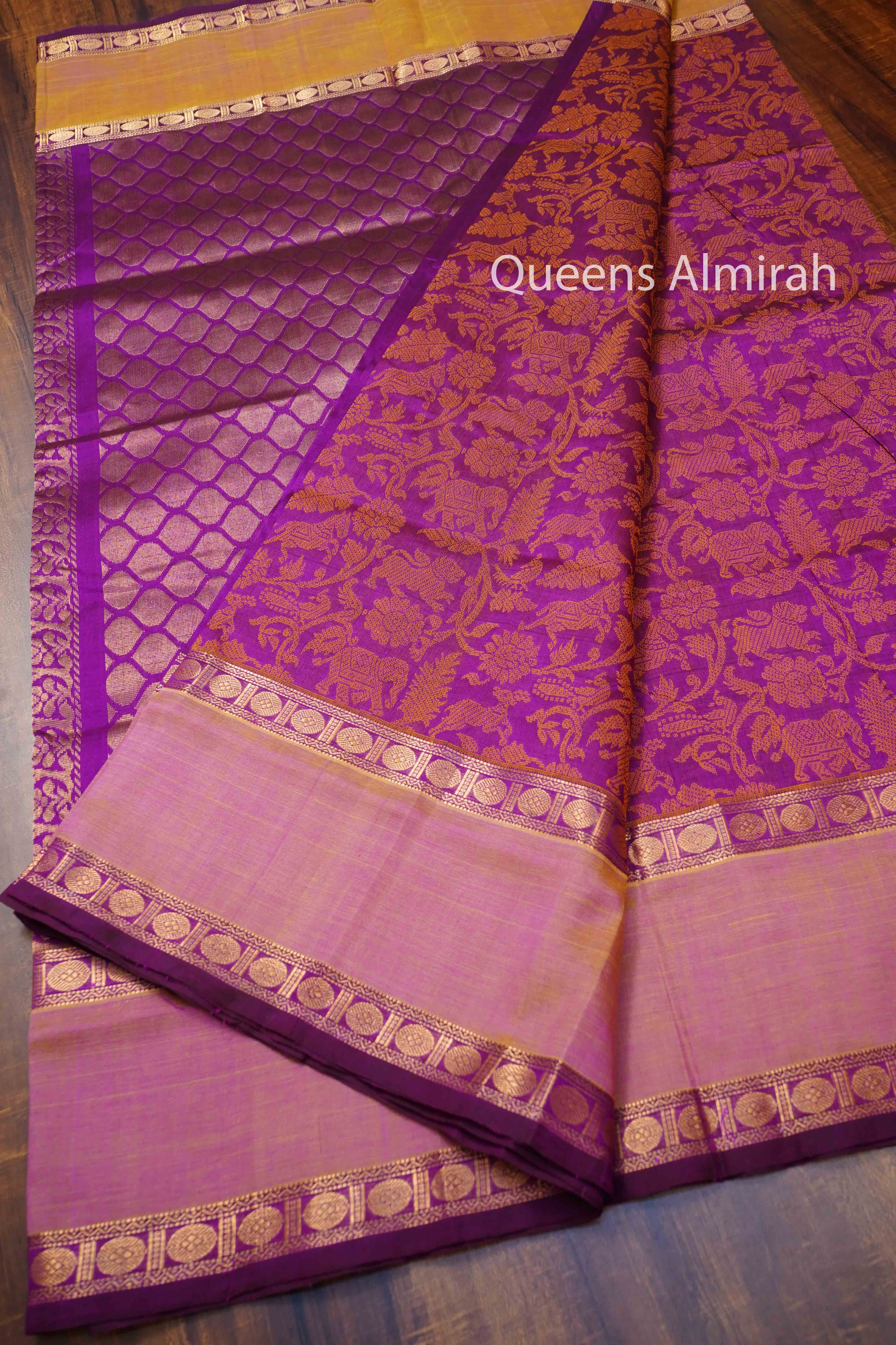 WARM PURPLE PURE SILK COTTON SAREE - Queens Jewel Emporium