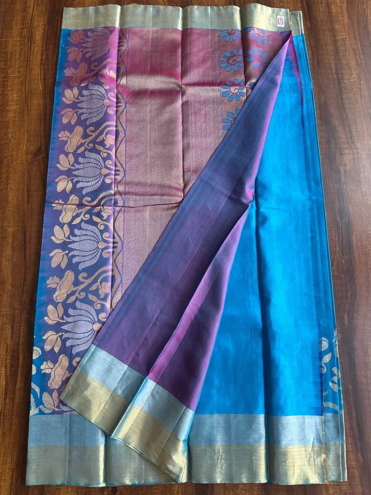 WATER BLUE PURE KANCHIVARAM SILK SAREE - Queens Jewel Emporium