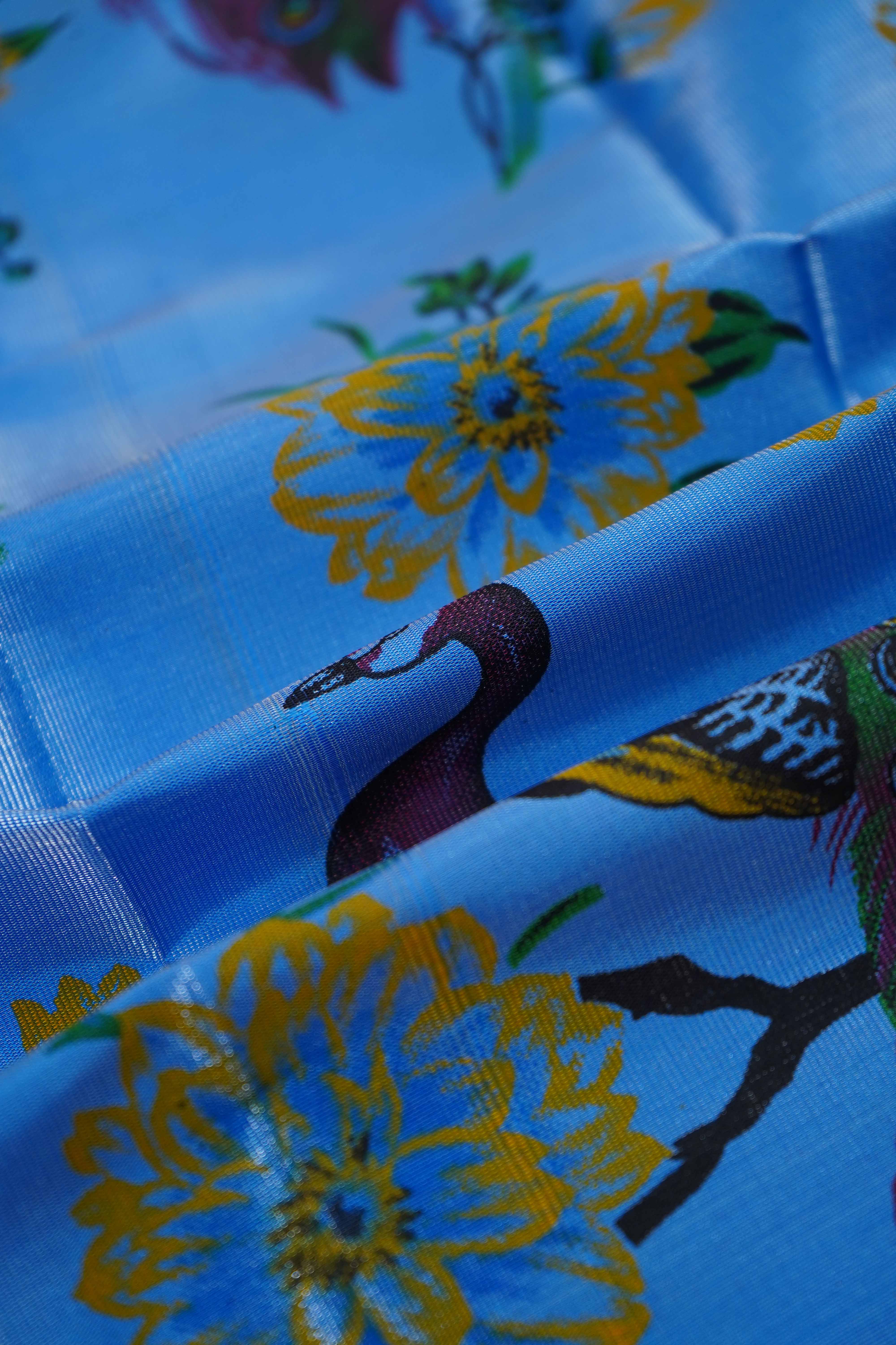 WATER BLUE WITH ROYAL HEATH MANGALGIRI TISSUE SAREE - Queens Jewel Emporium