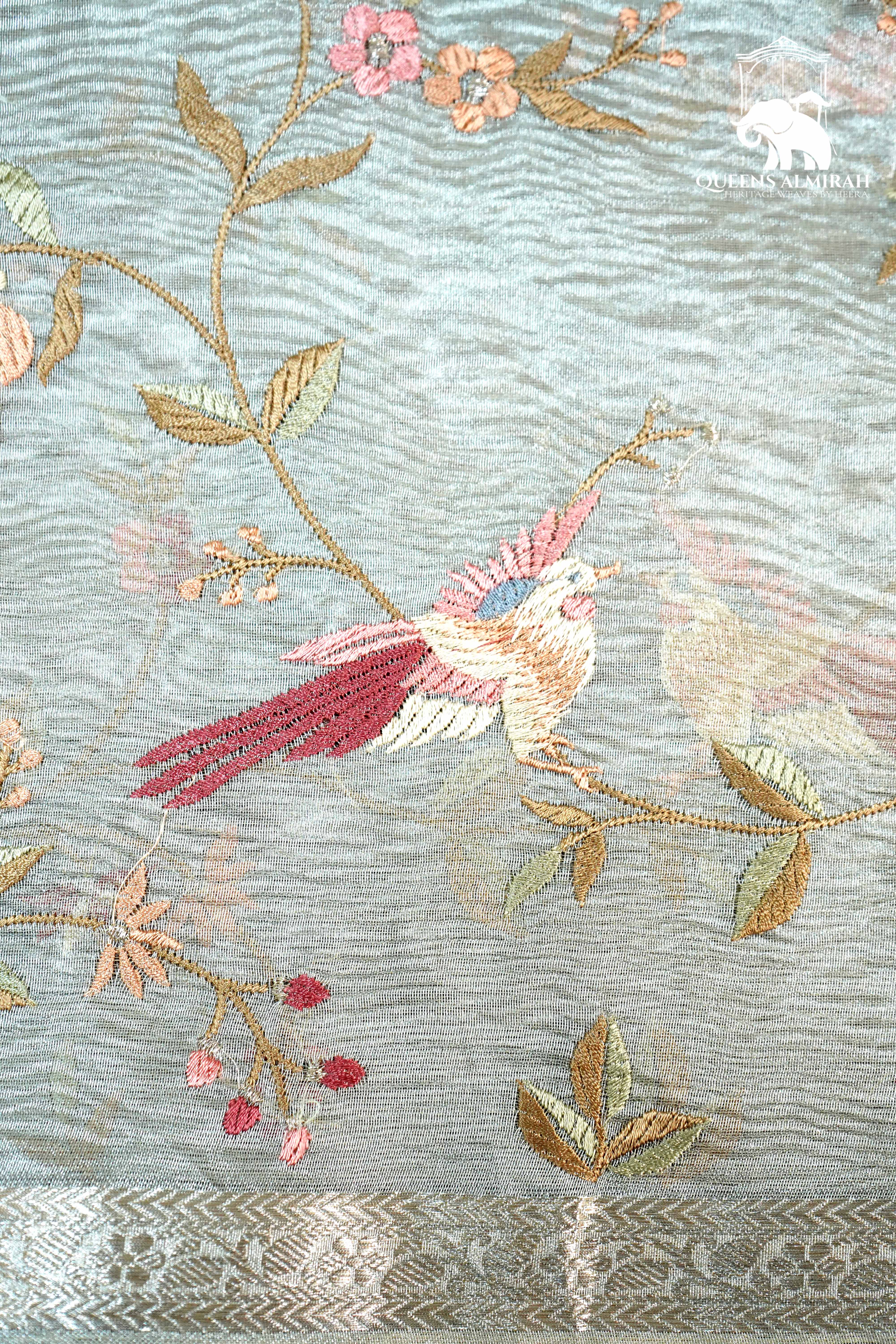 WHISPER GREY WITH WOVEN BORDER TISSUE SAREE - Queens Jewel Emporium