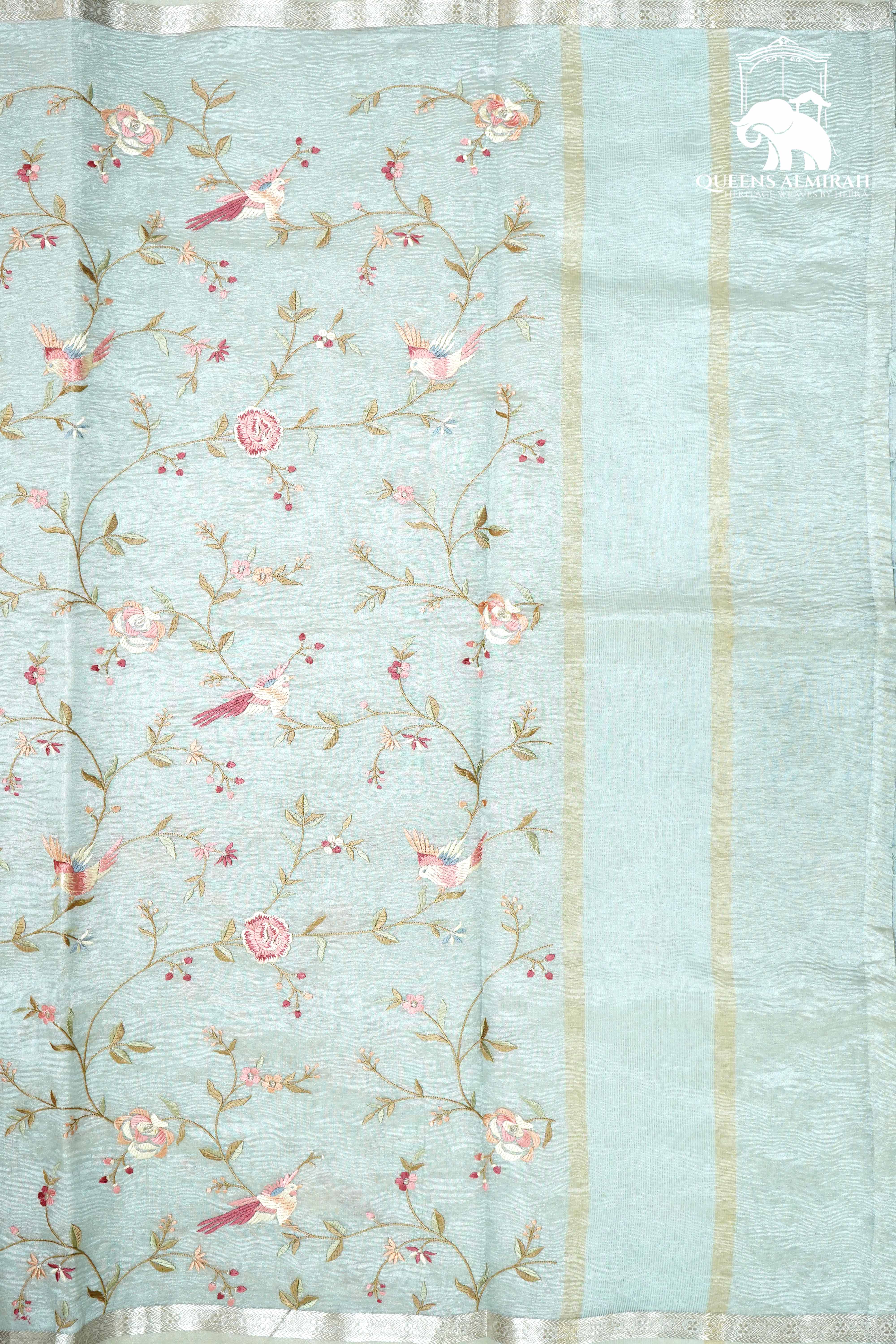 WHISPER GREY WITH WOVEN BORDER TISSUE SAREE - Queens Jewel Emporium