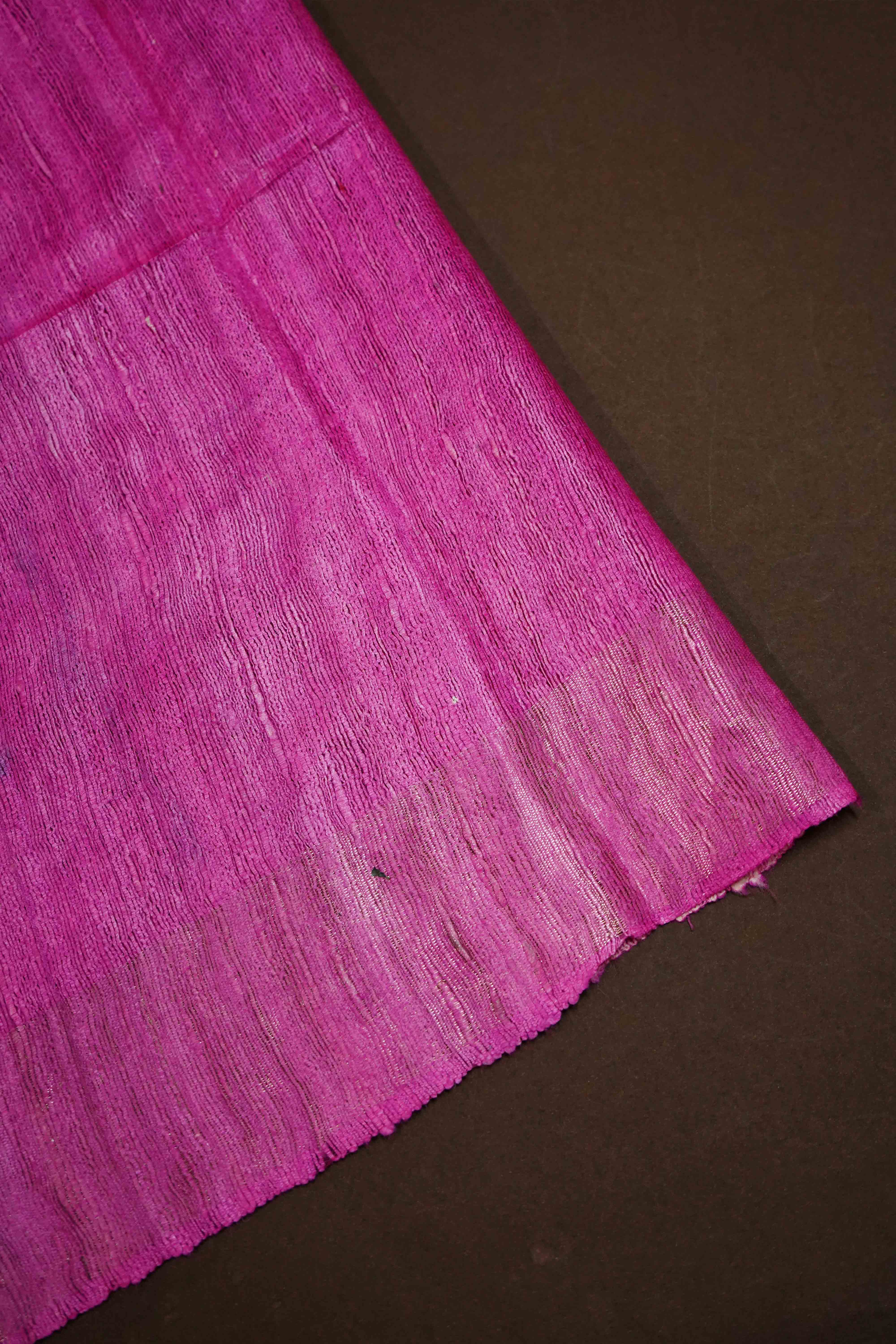 WHITE AND BLACK WITH  PINK GHICHA TUSSAR SILK SAREE - Queens Jewel Emporium