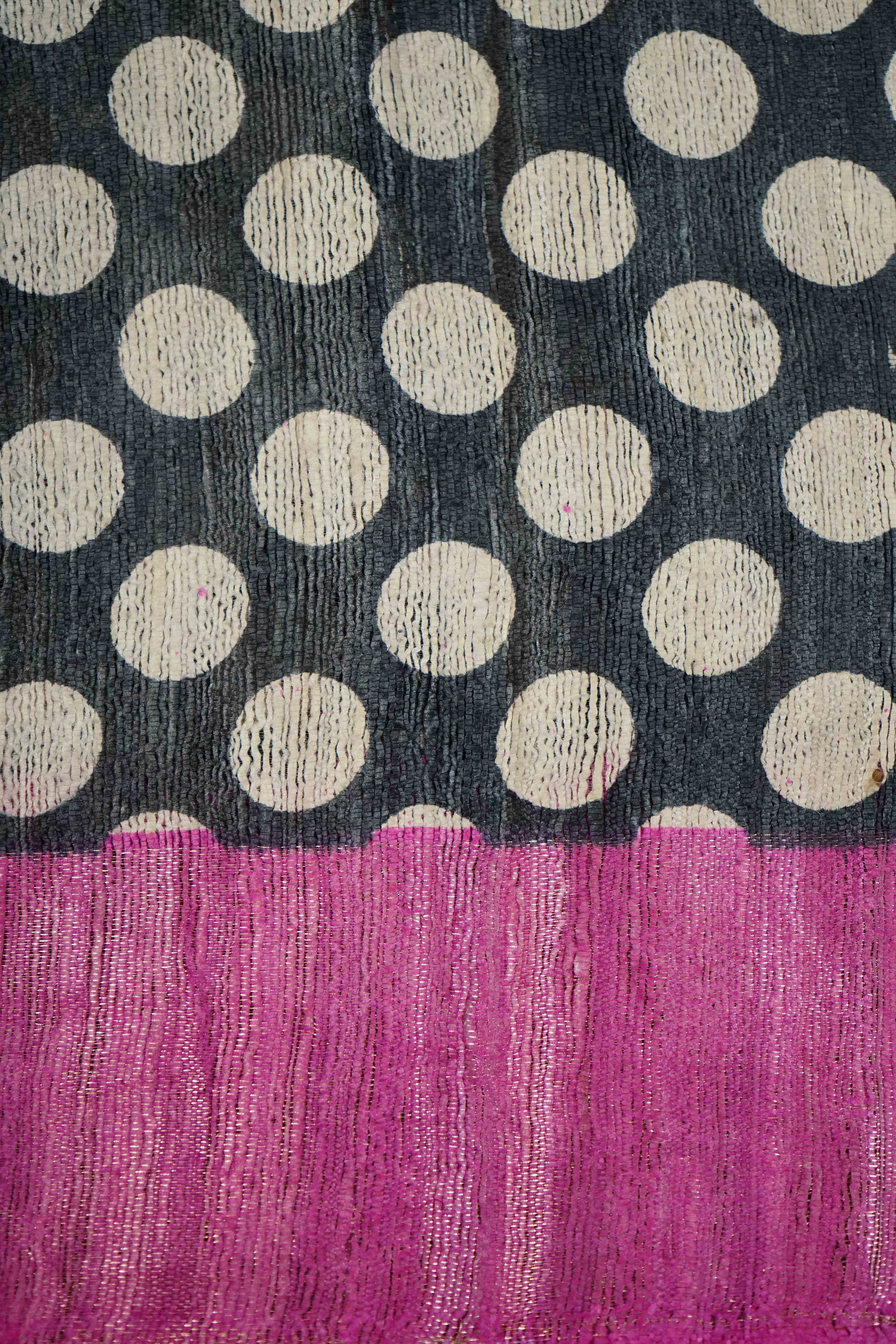 WHITE AND BLACK WITH  PINK GHICHA TUSSAR SILK SAREE - Queens Jewel Emporium