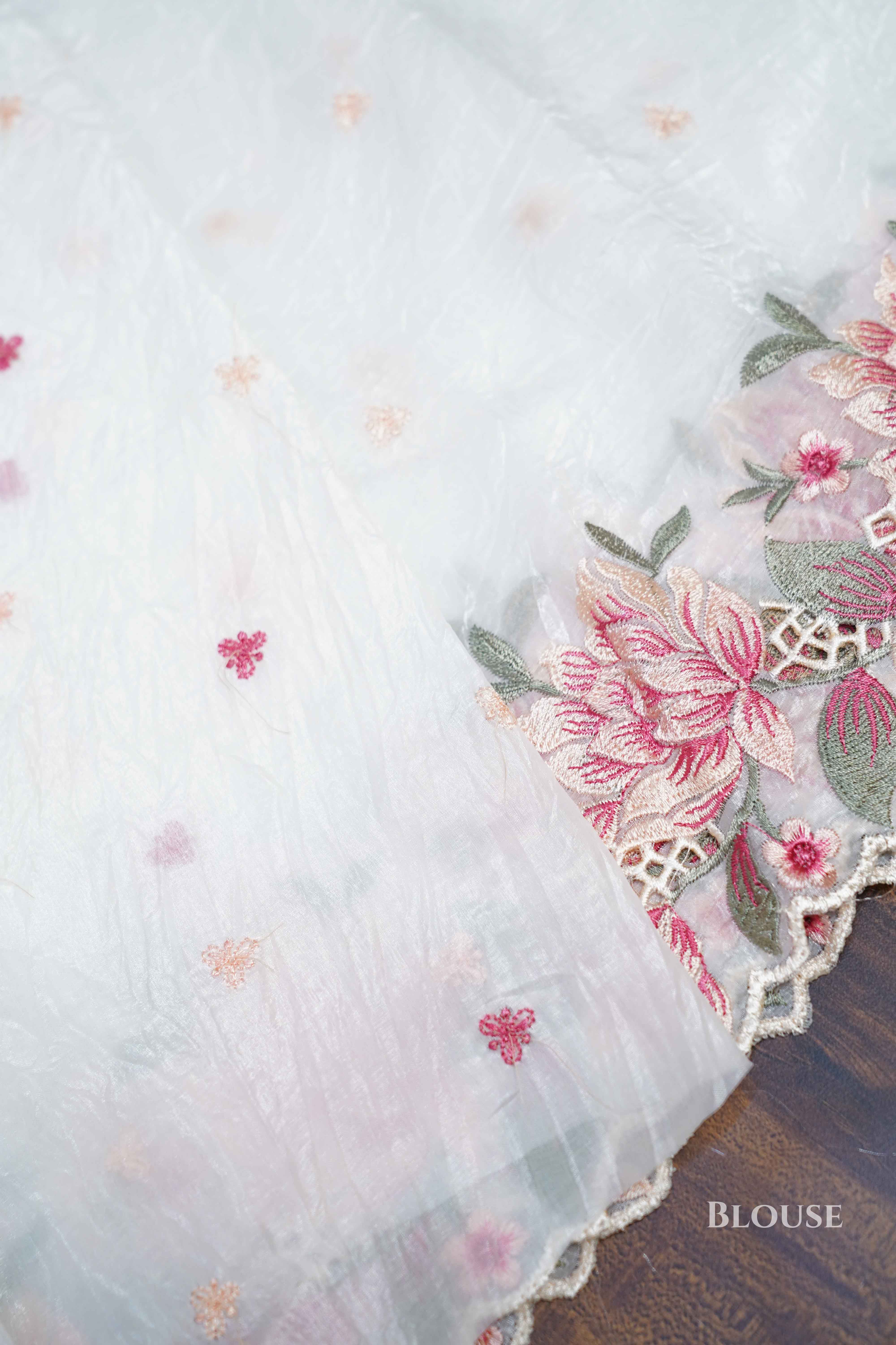 WHITE GLASS TISSUE SAREE - Queens Jewel Emporium