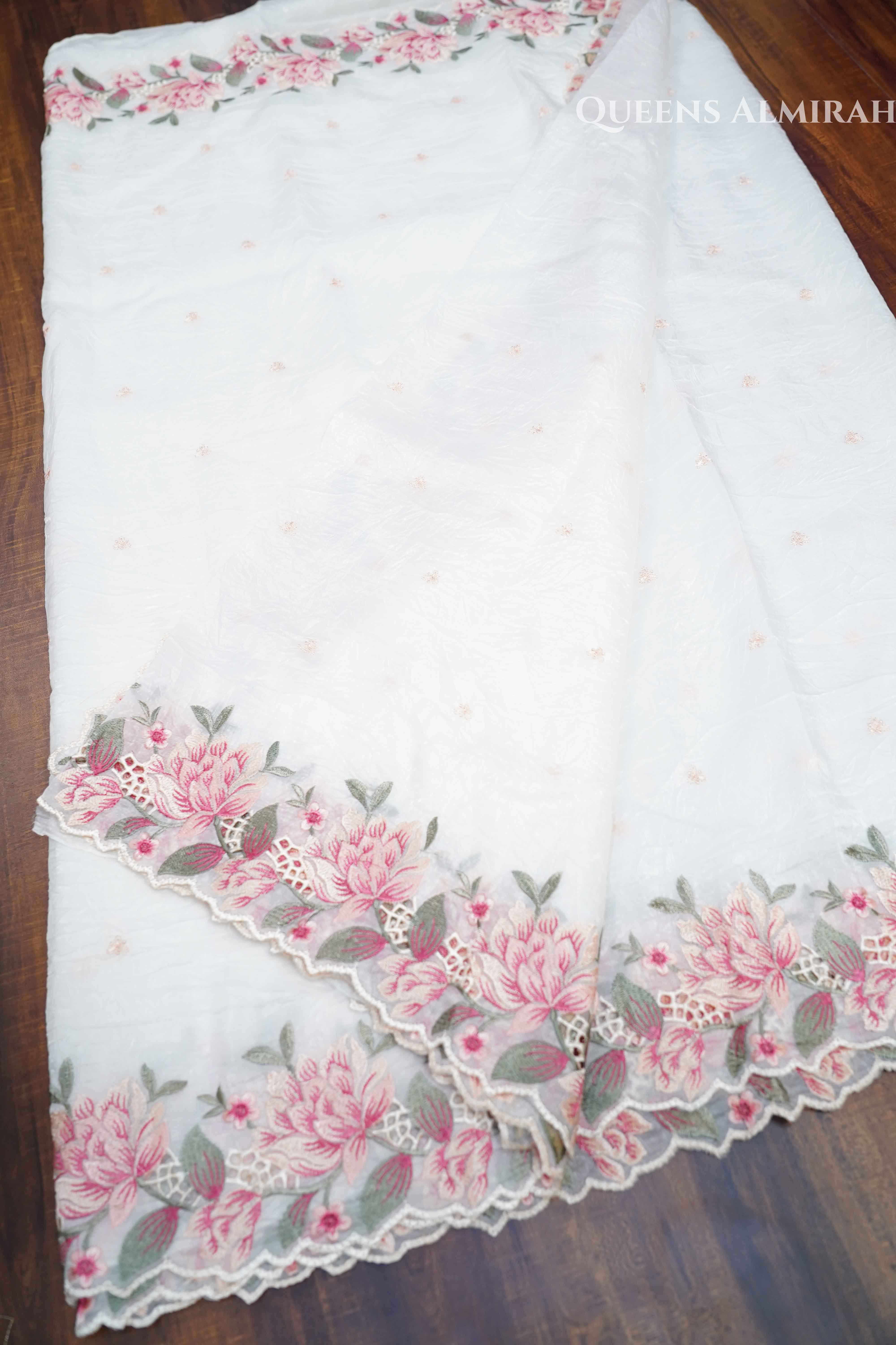 WHITE GLASS TISSUE SAREE - Queens Jewel Emporium