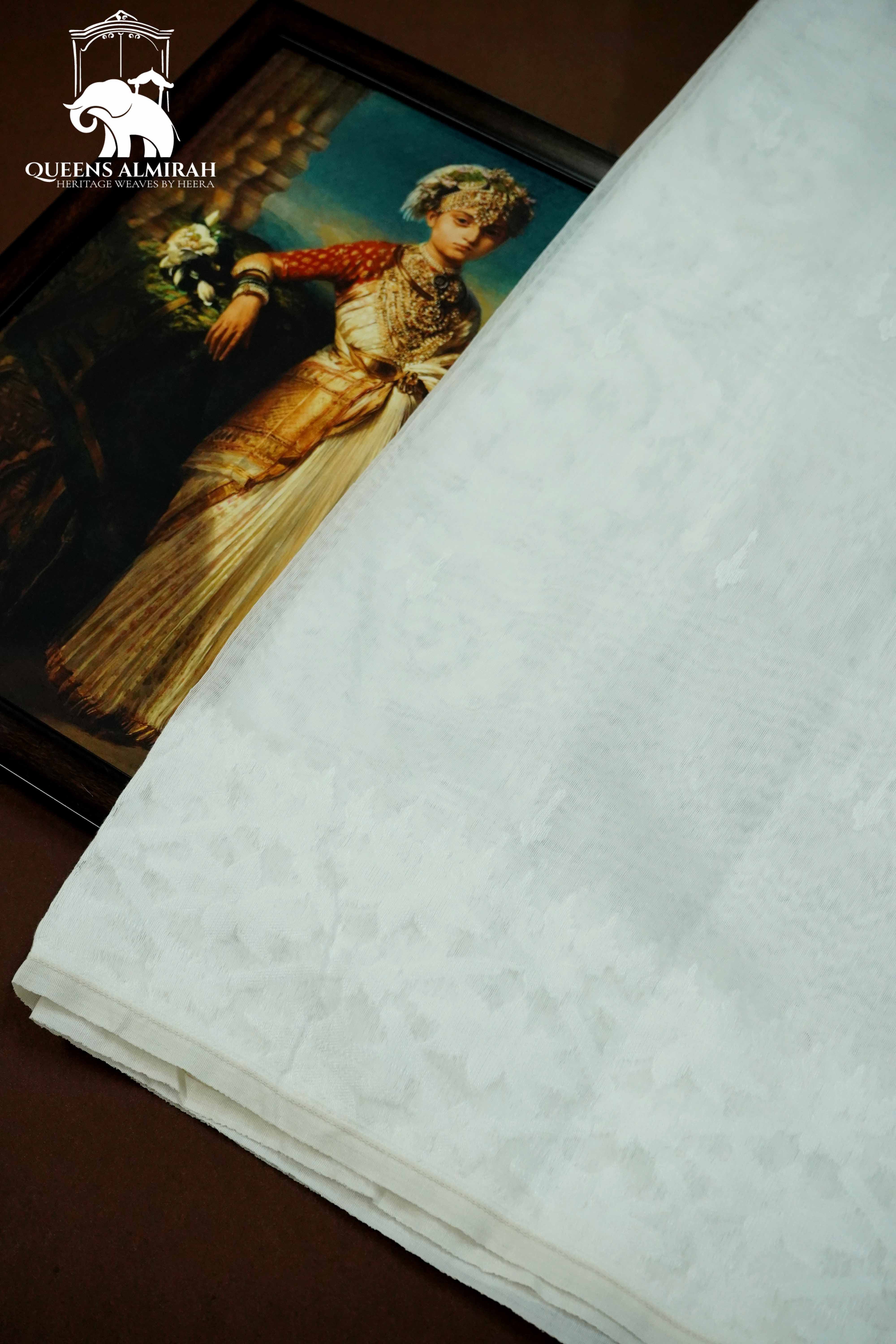WHITE  JAMDANI COTTON SAREE - Queens Jewel Emporium
