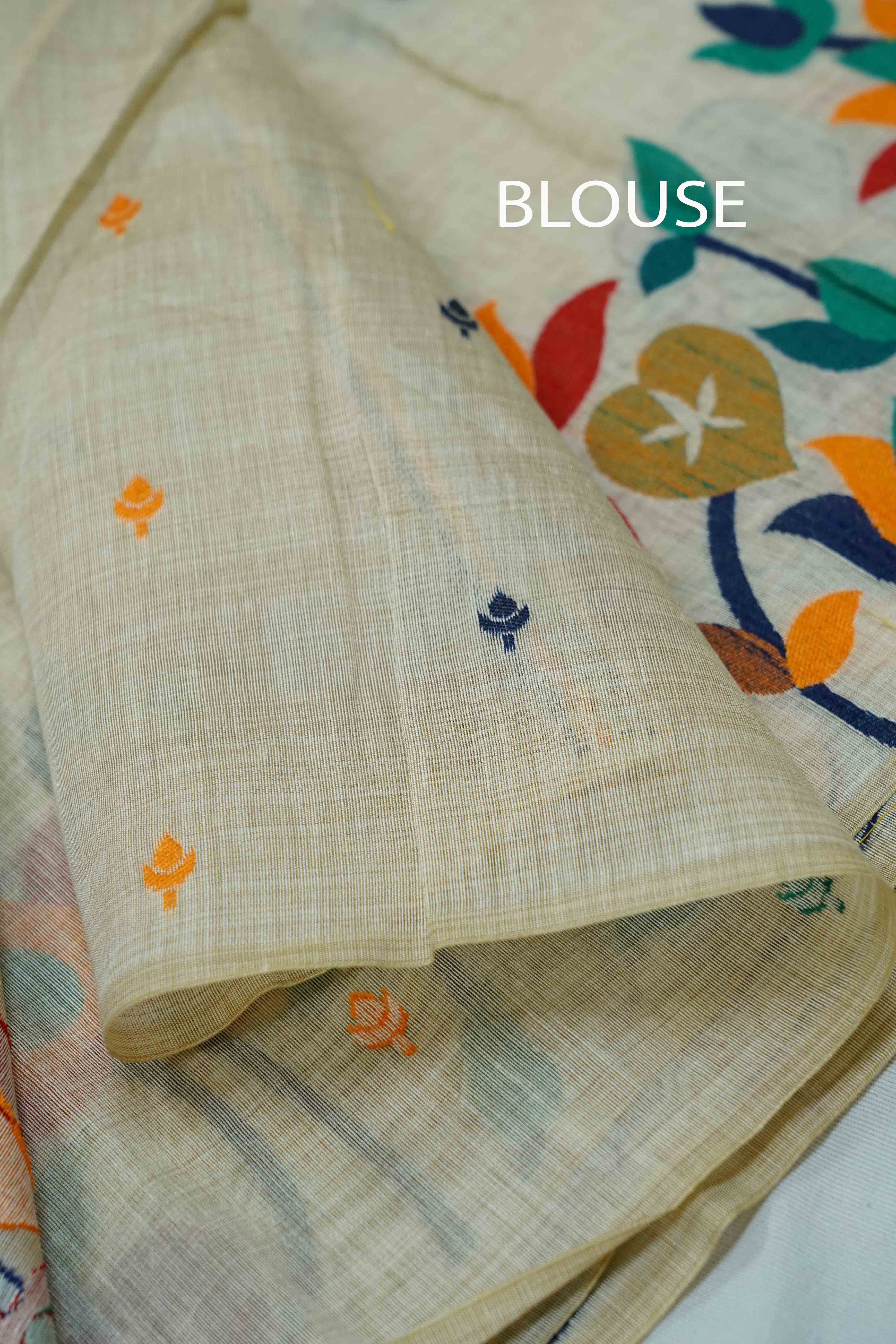 WHITE JAMDANI TUSSAR SILK SAREE 2 - Queens Jewel Emporium