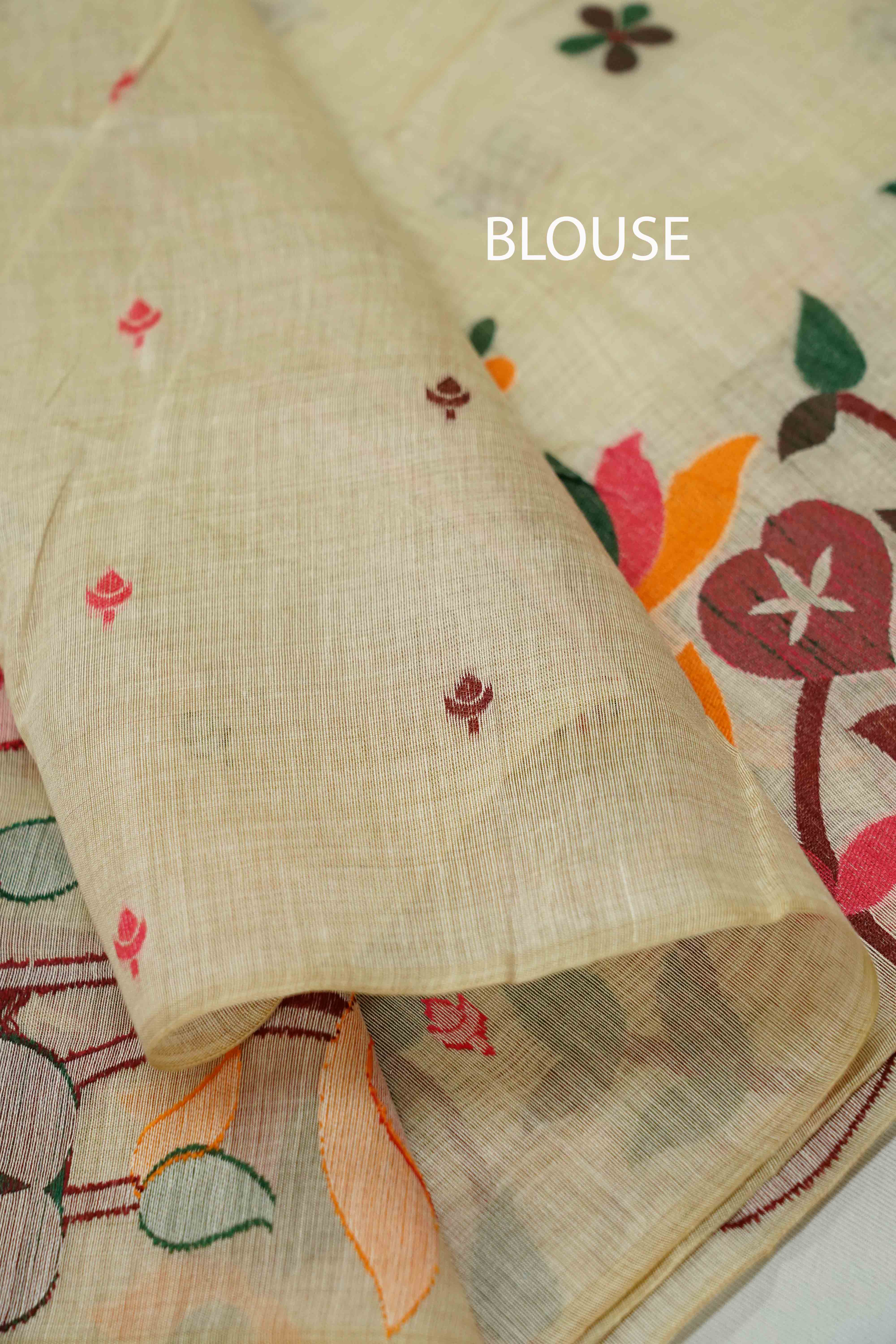 WHITE JAMDANI TUSSAR SILK SAREE - Queens Jewel Emporium