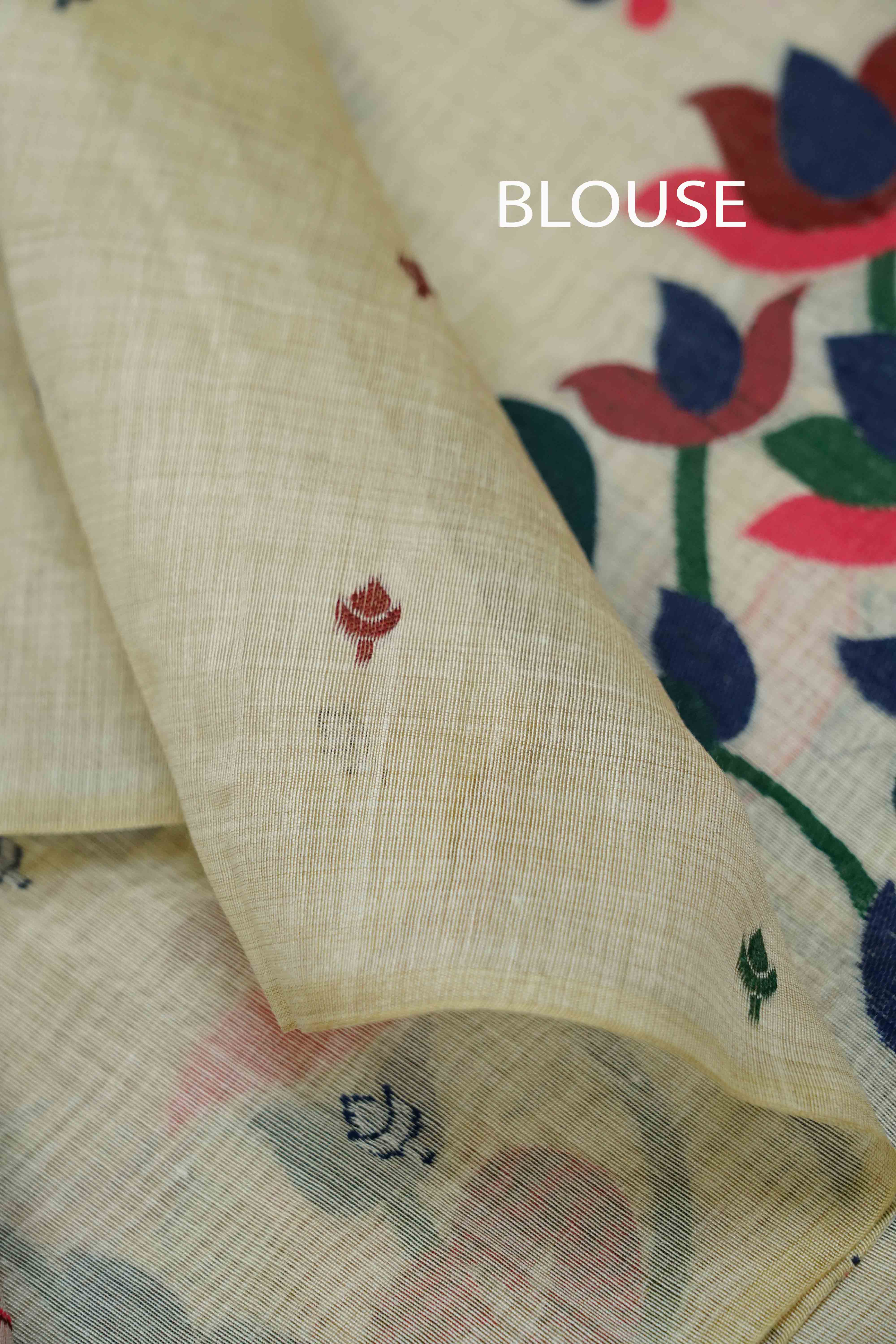 WHITE JAMDNI TUSSAR SILK SAREE - Queens Jewel Emporium
