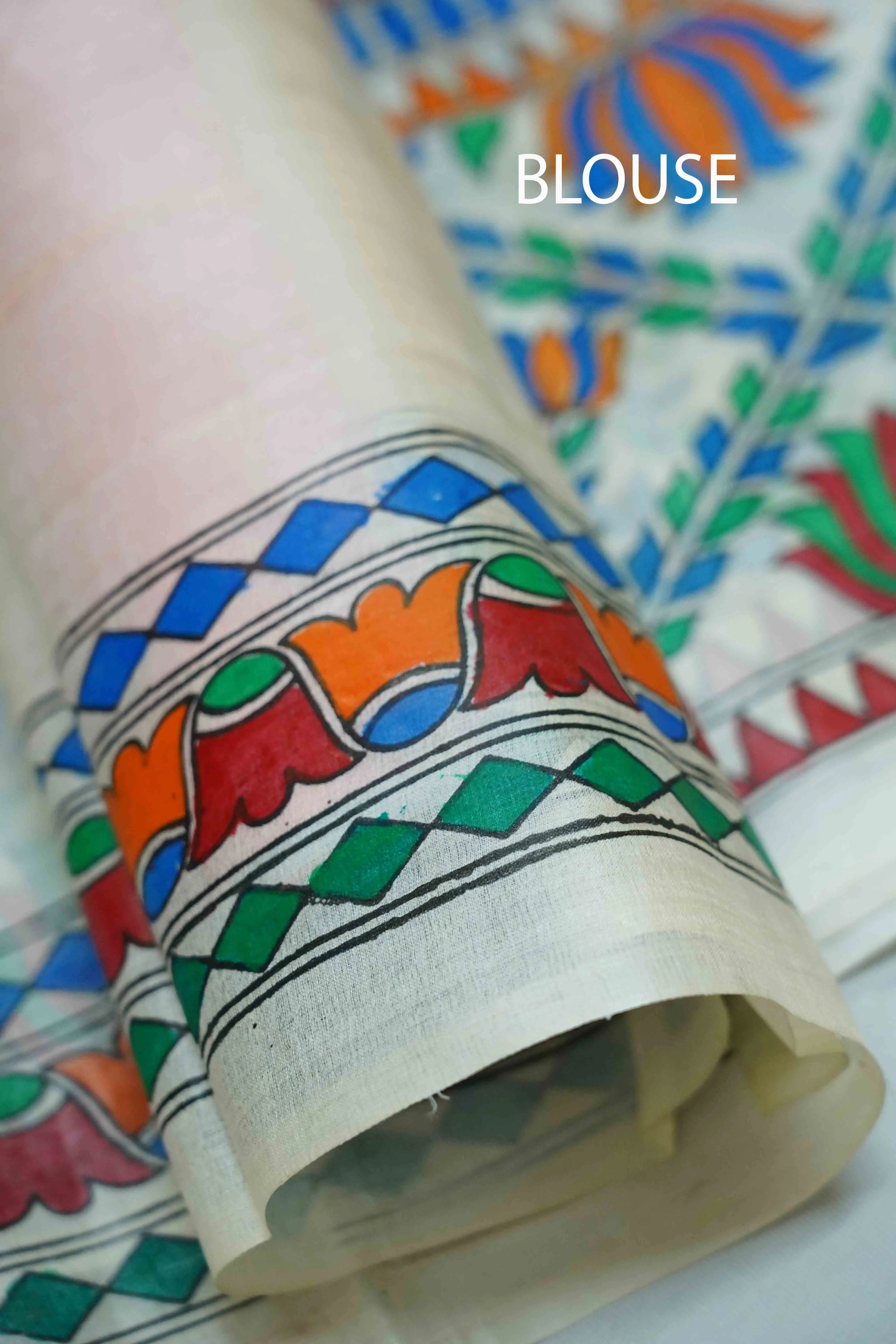 WHITE MADHUBANI HAND PAINTED PURE TUSSAR SILK SAREE 1 - Queens Jewel Emporium