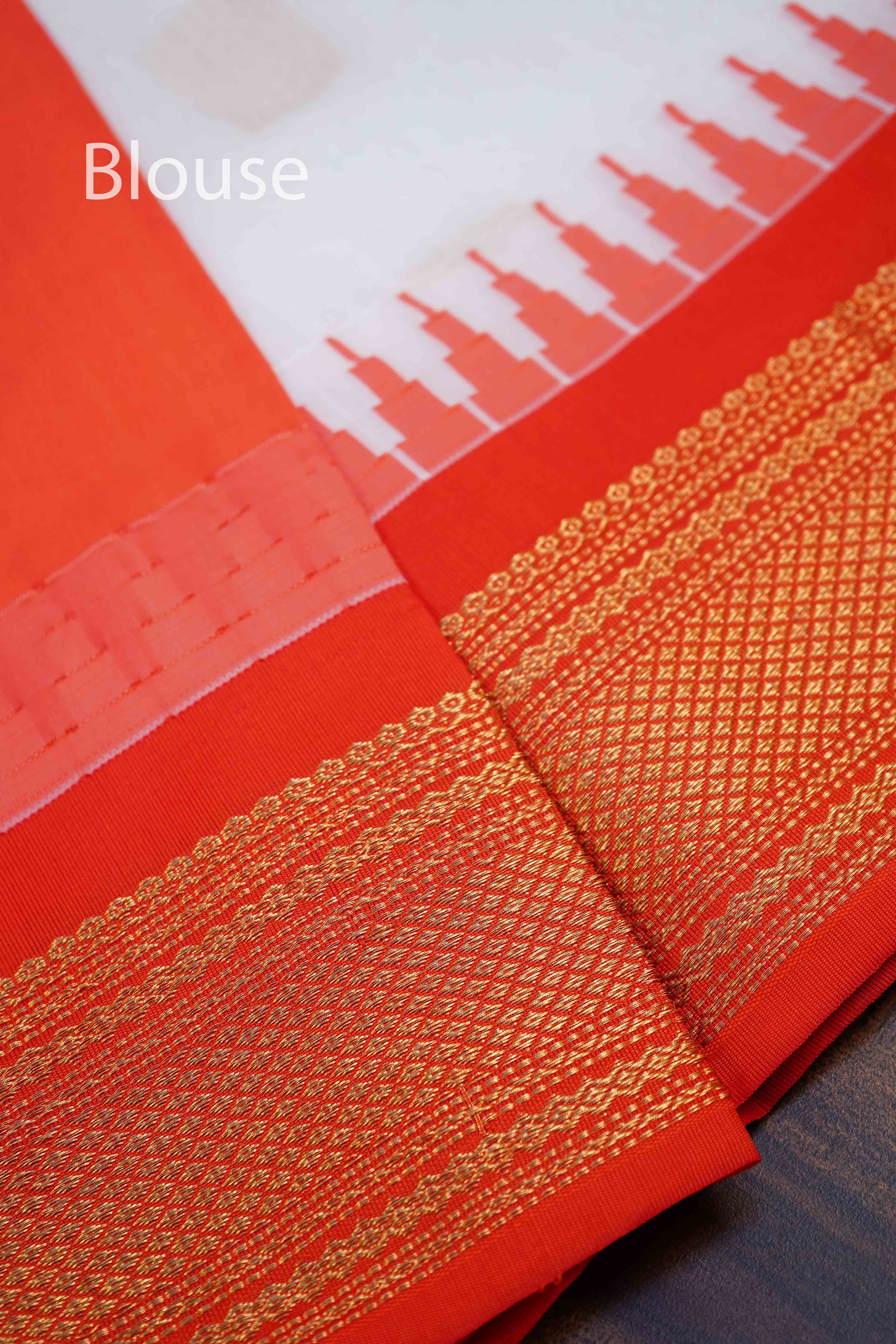 WHITE WITH ORANGE SEMI GADWAL SILK COTTON SAREE - Queens Jewel Emporium
