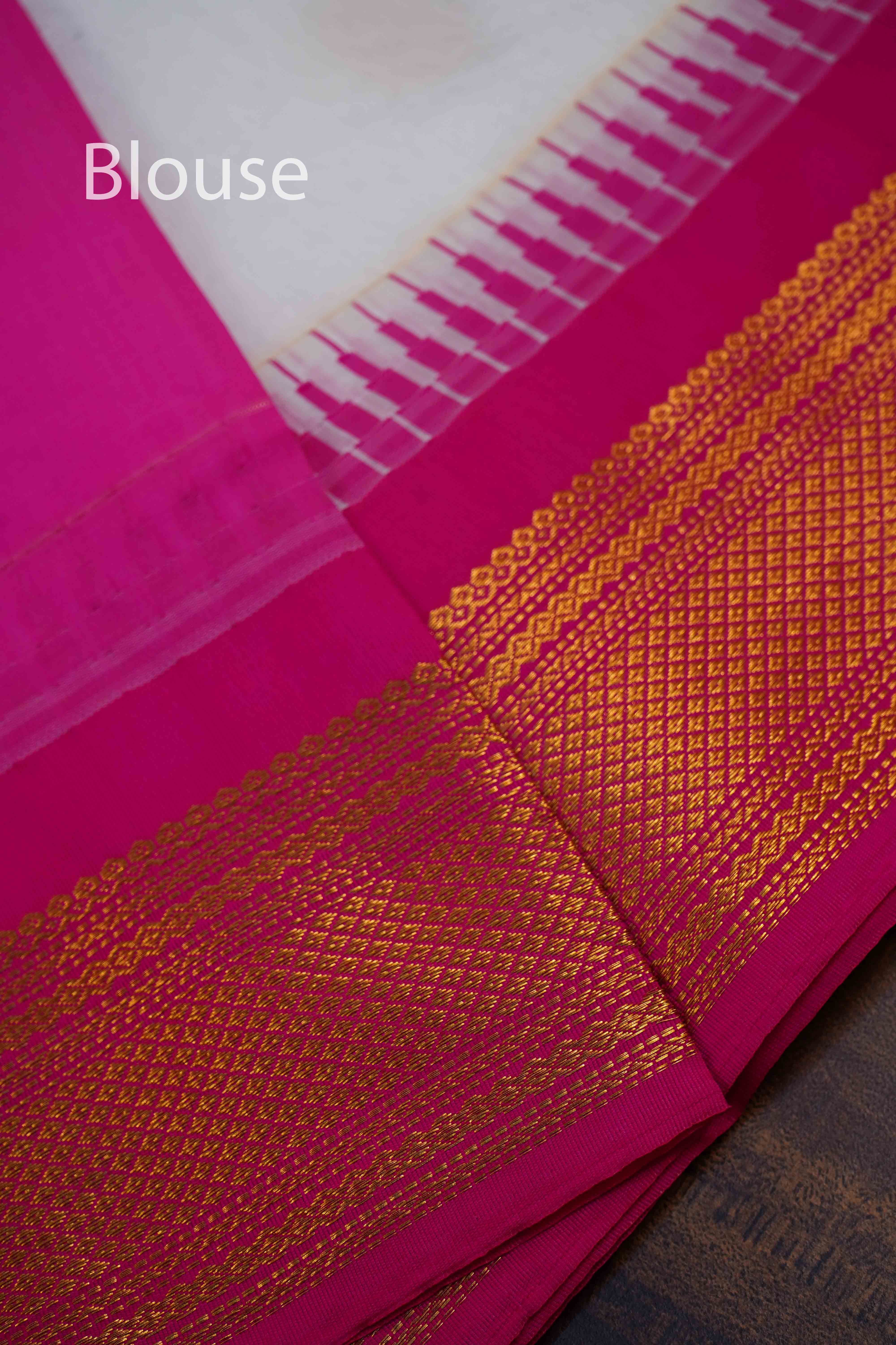 WHITE WITH PINK SEMI SILK GADWAL SAREE - Queens Jewel Emporium