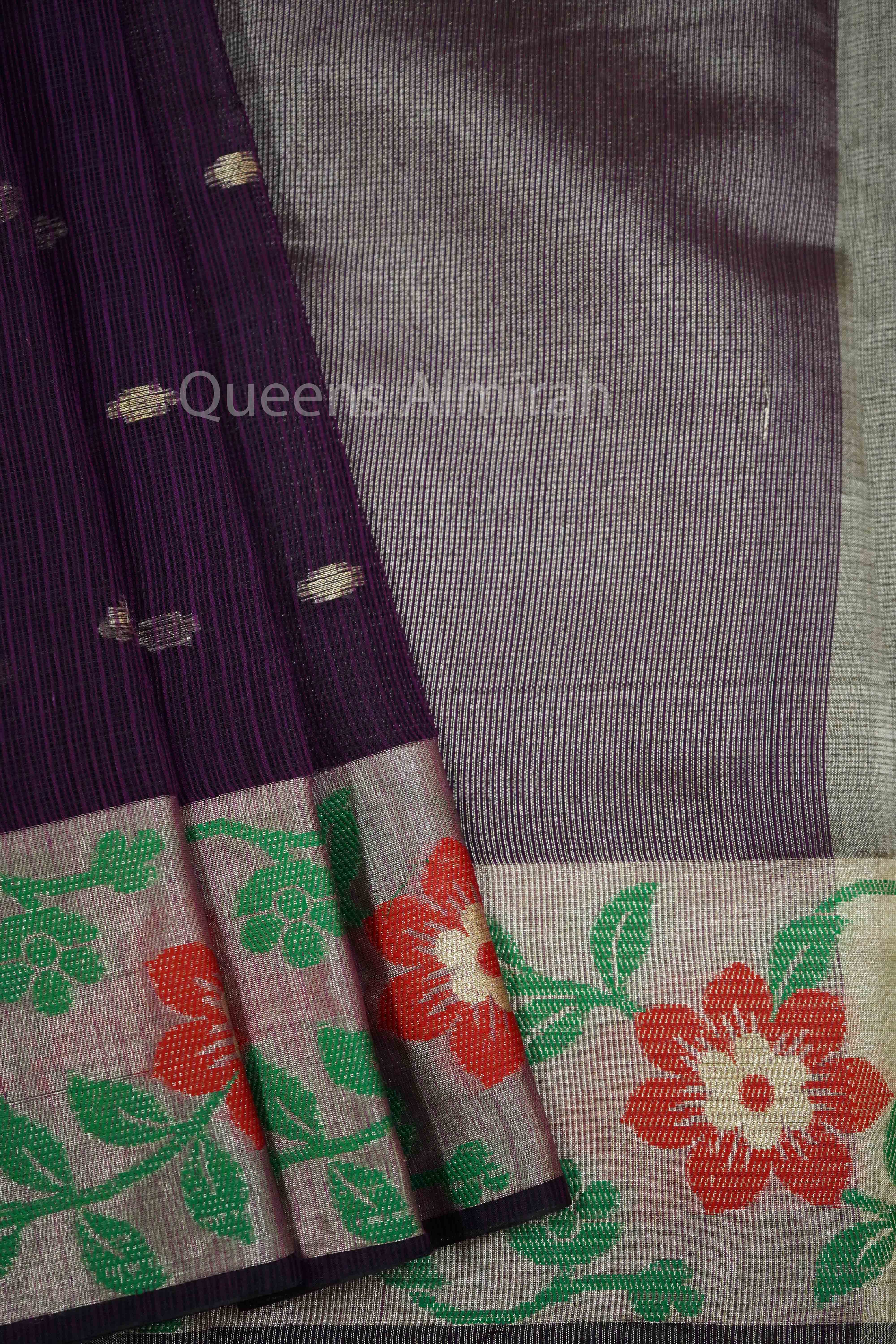 WINE BERRY KOTA SILK COTTON SAREE - Queens Jewel Emporium