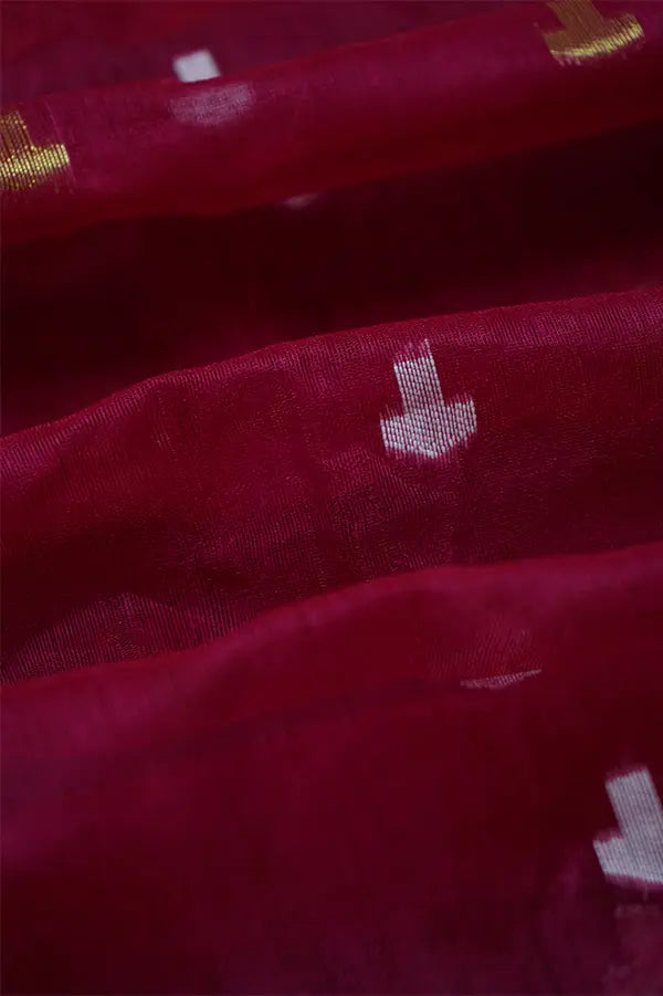 WINE RED JAMDANI COTTON SAREE - Queens Jewel Emporium