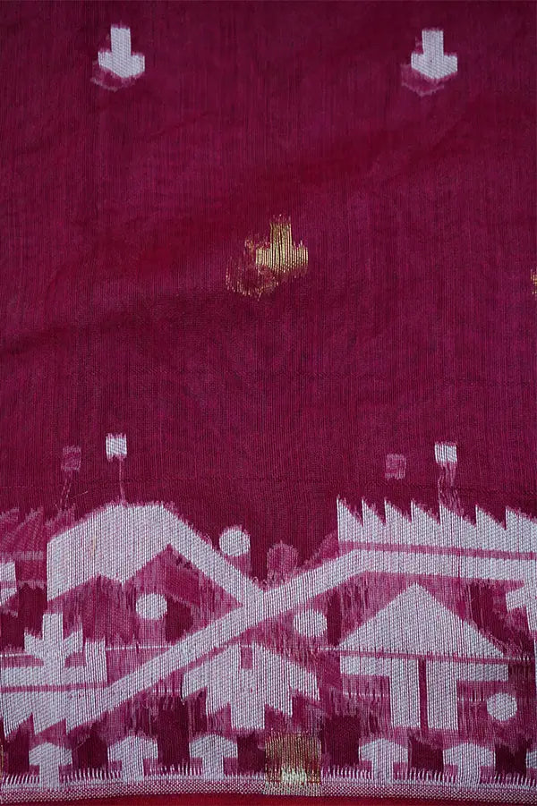 WINE RED JAMDANI COTTON SAREE - Queens Jewel Emporium