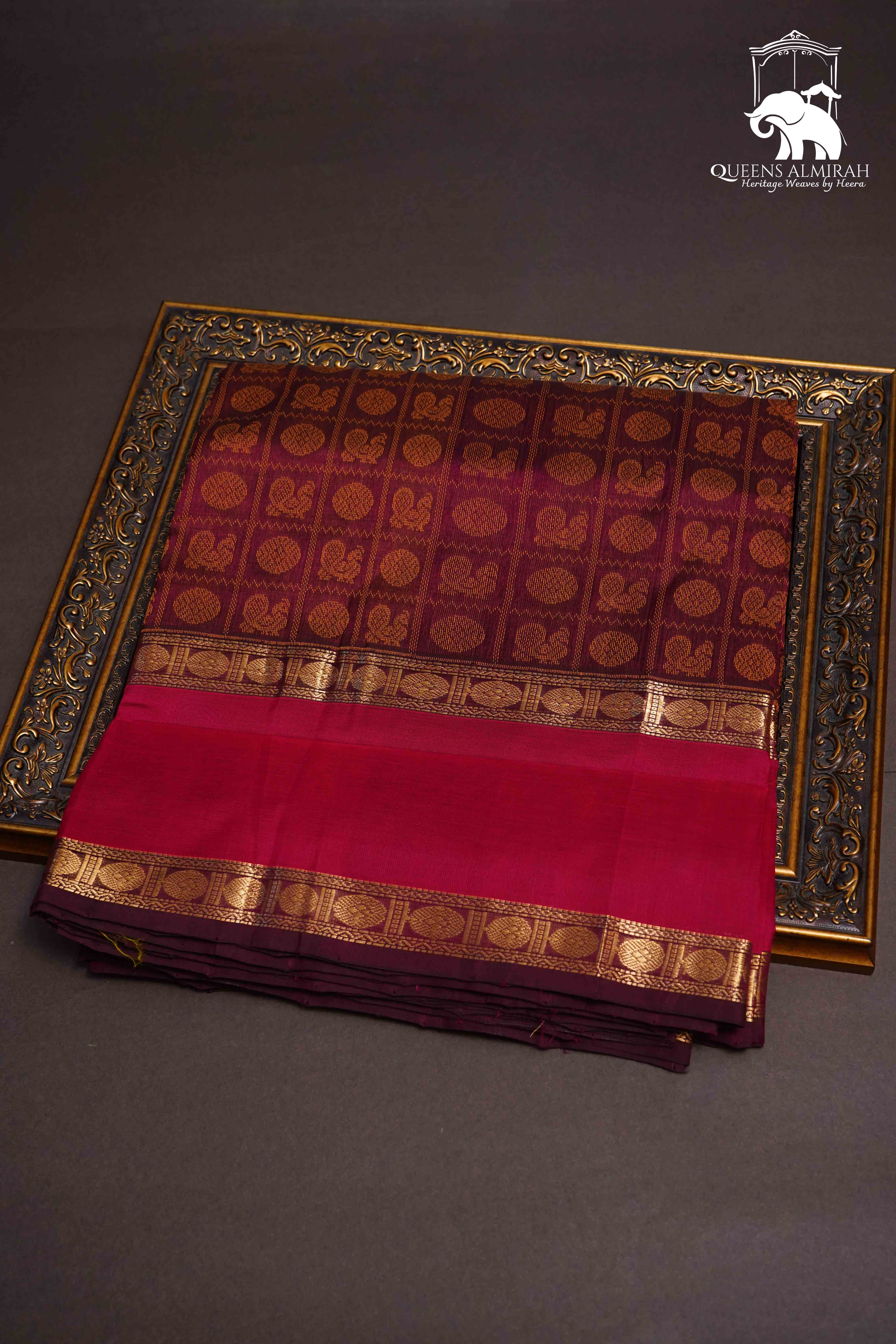 WINE RED PURE KANCHI SILK COTTON - Queens Jewel Emporium