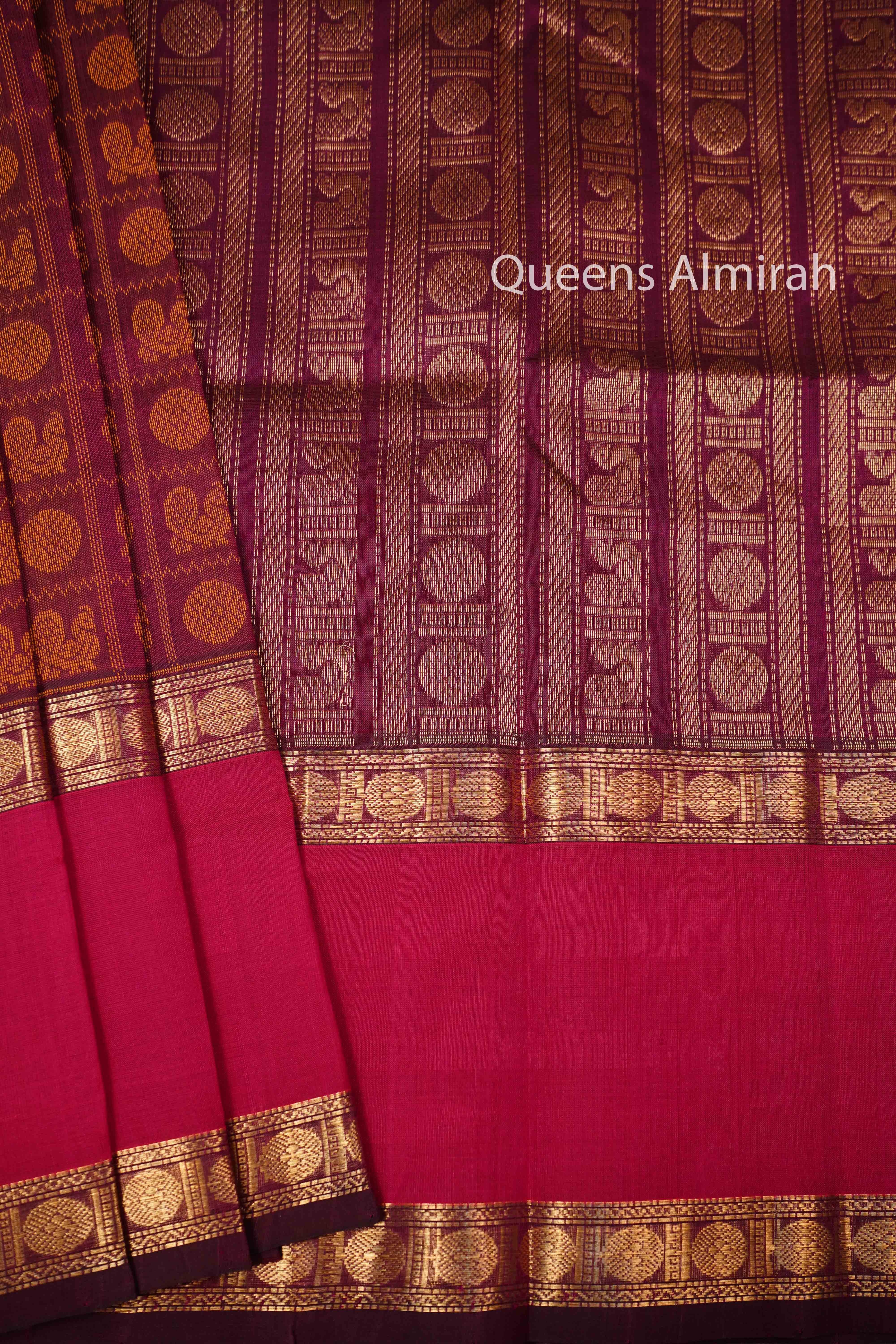 WINE RED PURE KANCHI SILK COTTON - Queens Jewel Emporium