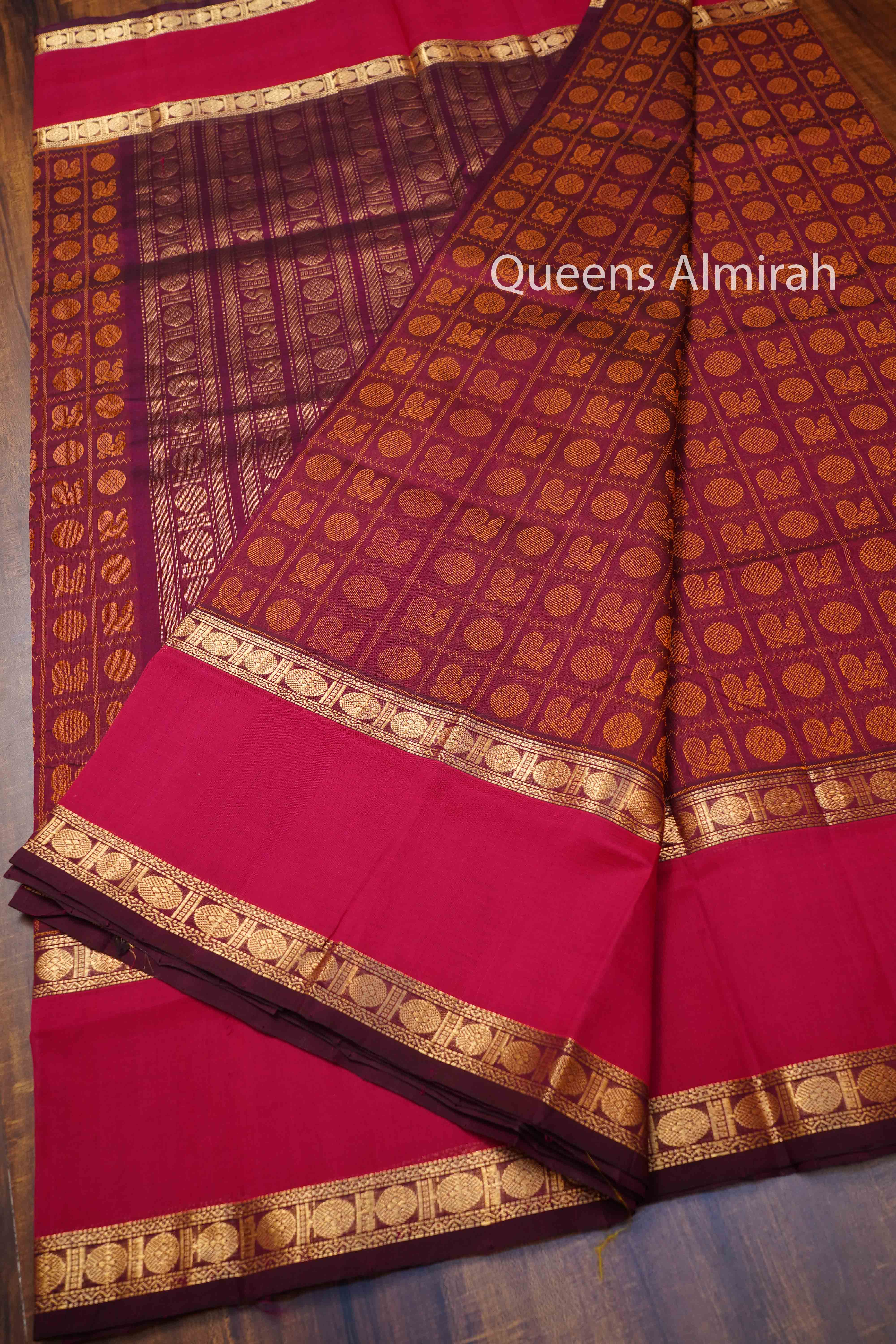 WINE RED PURE KANCHI SILK COTTON - Queens Jewel Emporium