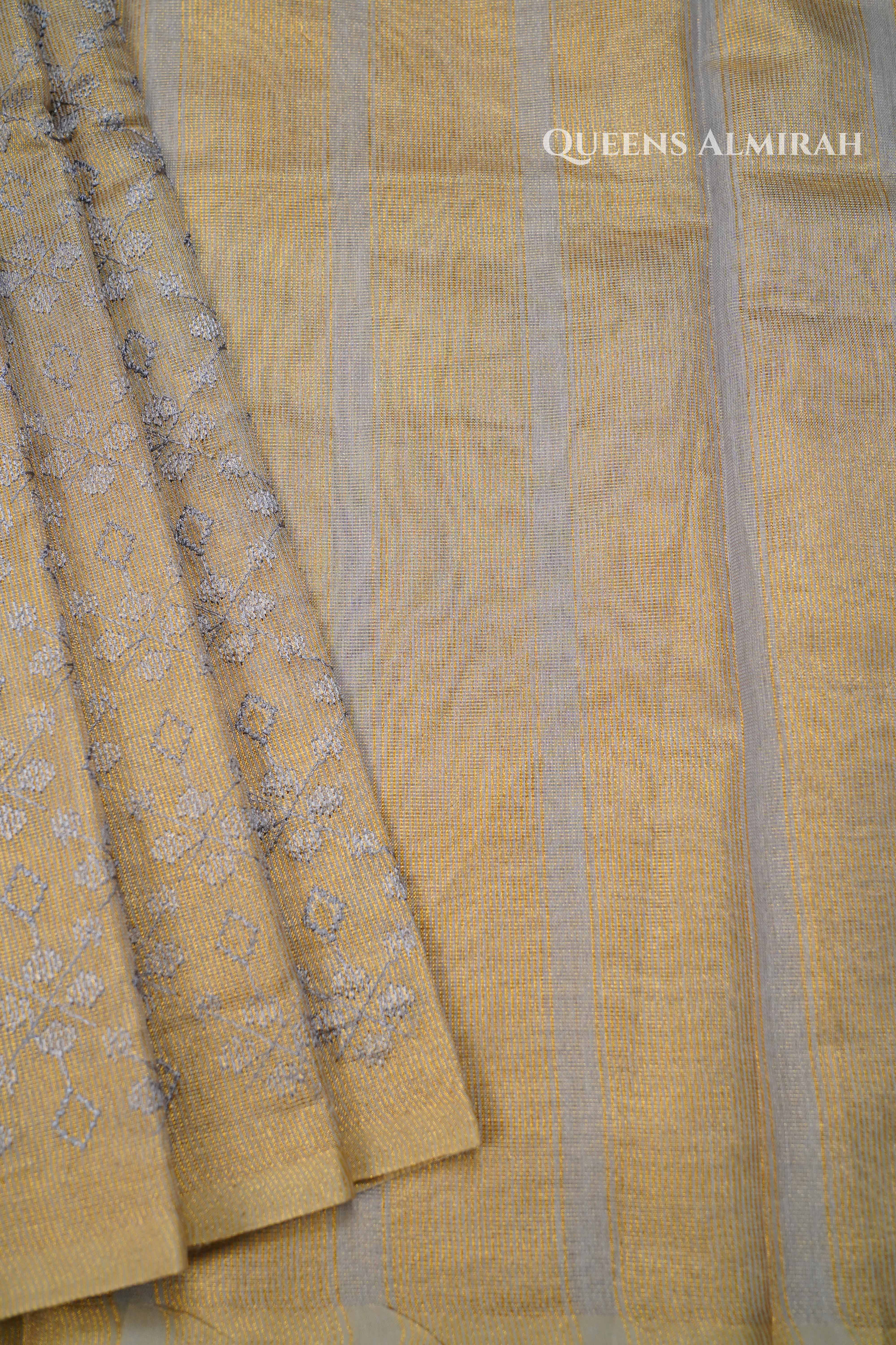 Warm Grey Tissue Linen Saree QUEENS ALMIRAH