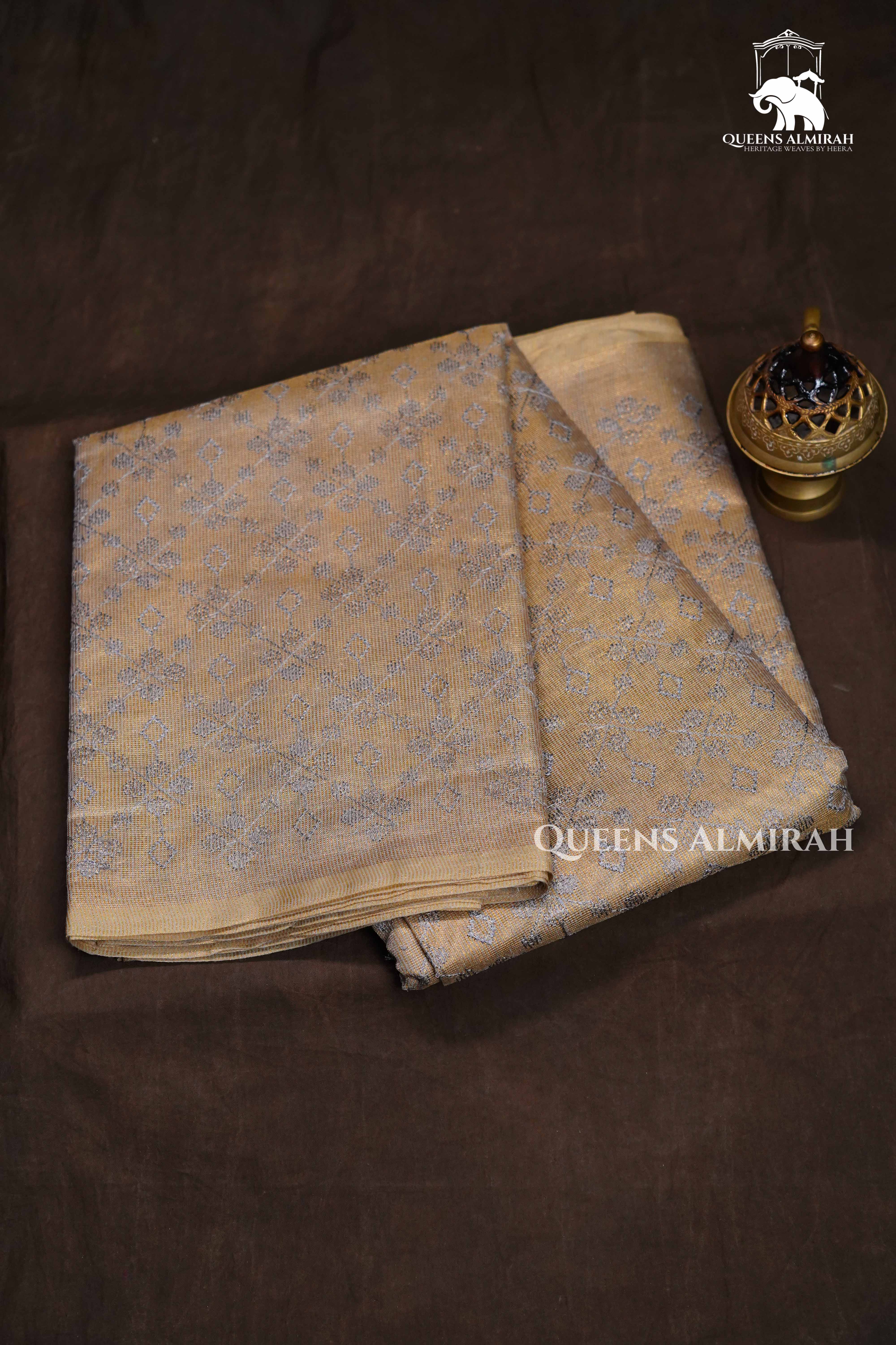 Warm Grey Tissue Linen Saree QUEENS ALMIRAH