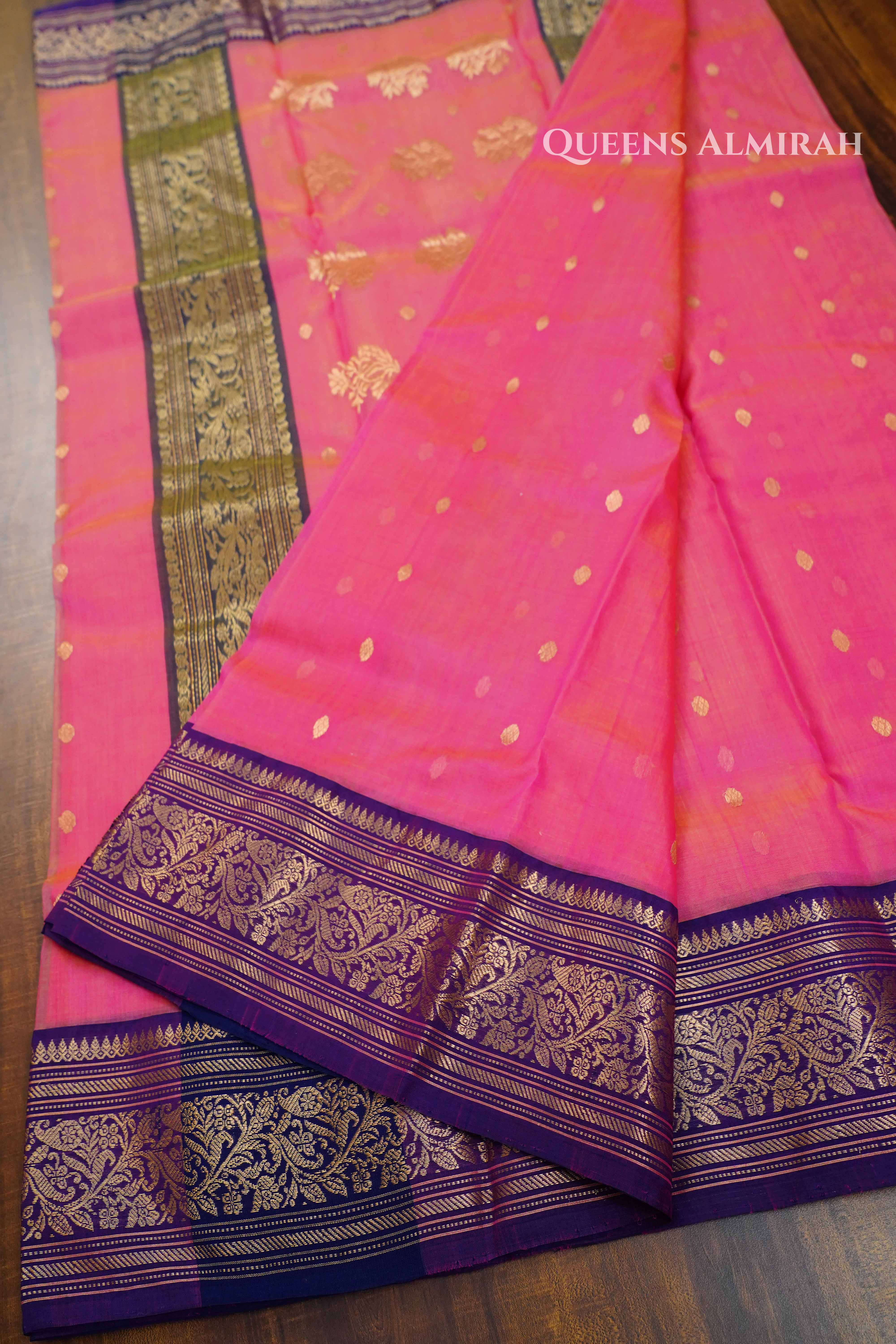 Warm Pink Chanderi Katan Silk Handloom Saree QUEENS ALMIRAH