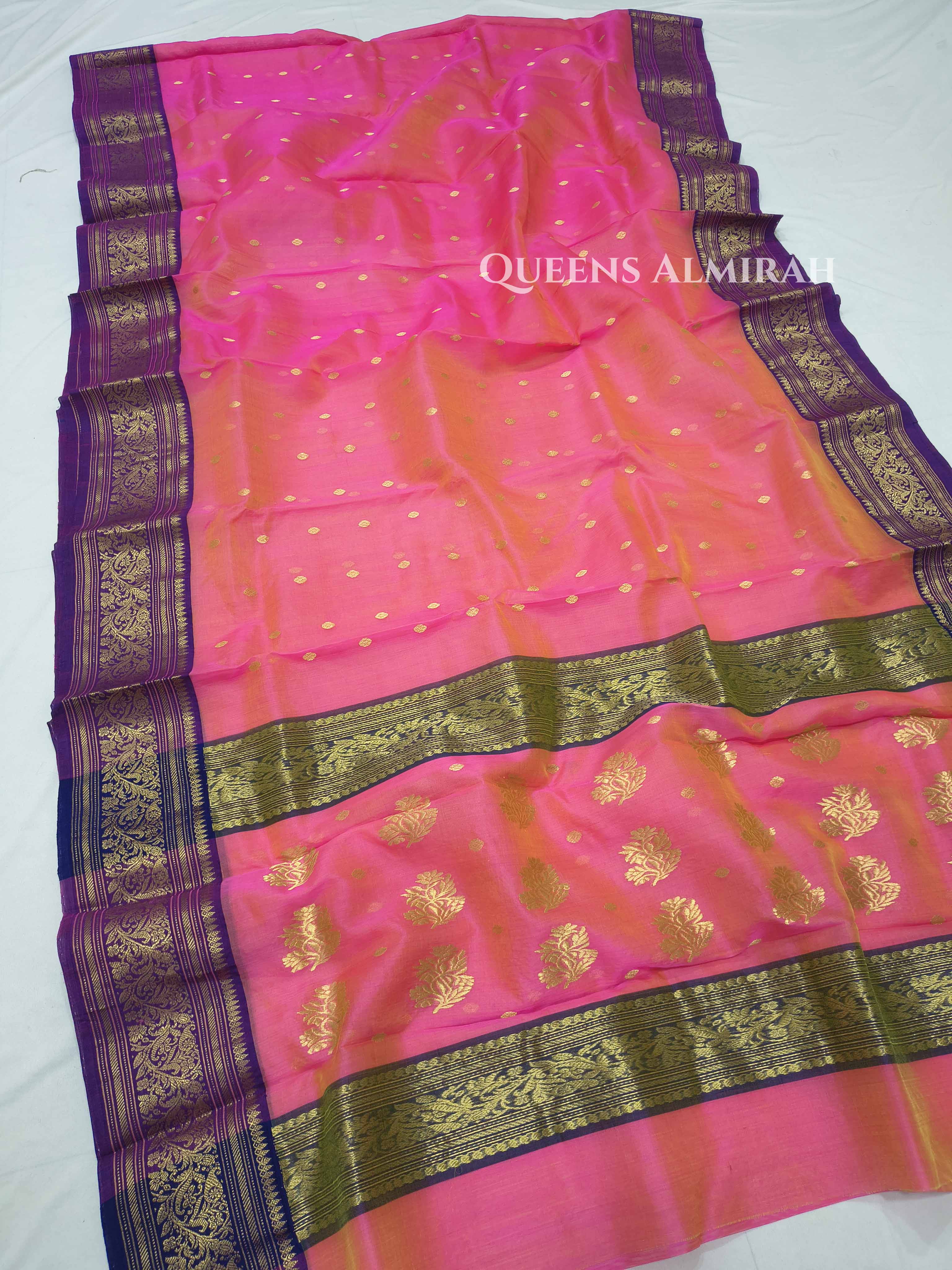 Warm Pink Chanderi Katan Silk Handloom Saree QUEENS ALMIRAH