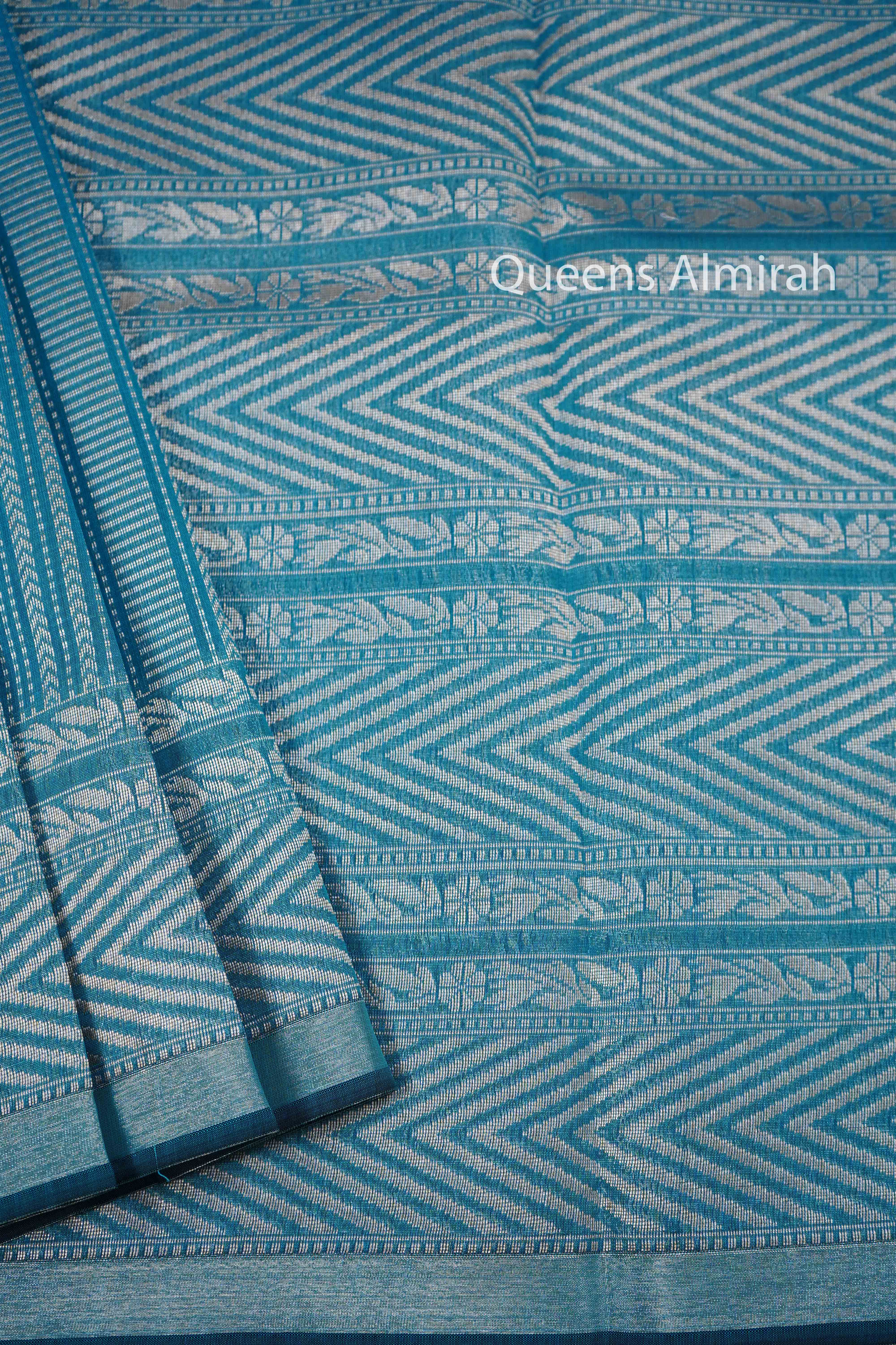 WATER BLUE BANARASI SILK COTTON SAREE - Queens Jewel Emporium