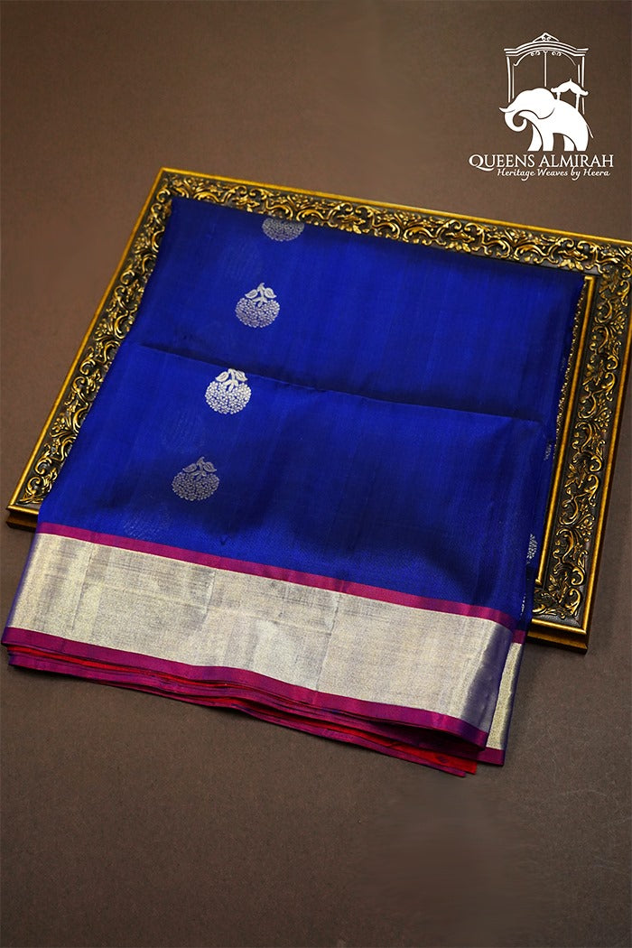 COBALT BLUE AND WINE SOFT SILK SAREE - Queens Jewel Emporium