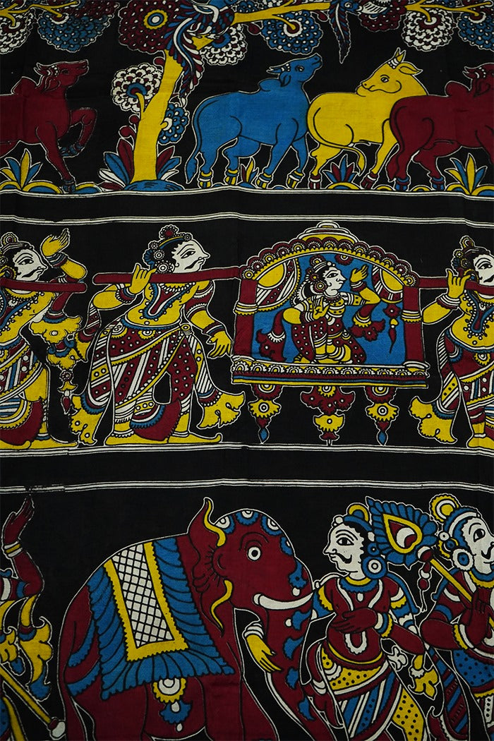 BLACK WITH MULTI COLOR GOLDE BORDER MANGALGIRI SAREE - Queens Jewel Emporium