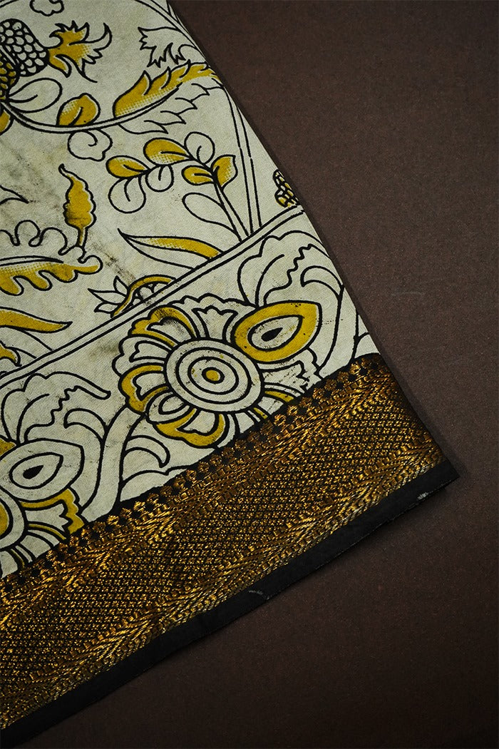 BLACK WITH MULTI COLOR GOLDE BORDER MANGALGIRI SAREE - Queens Jewel Emporium