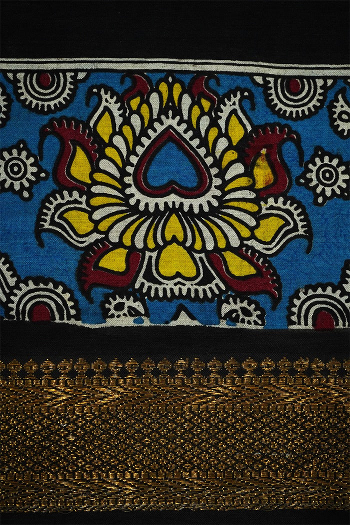 BLACK WITH MULTI COLOR GOLDE BORDER MANGALGIRI SAREE - Queens Jewel Emporium