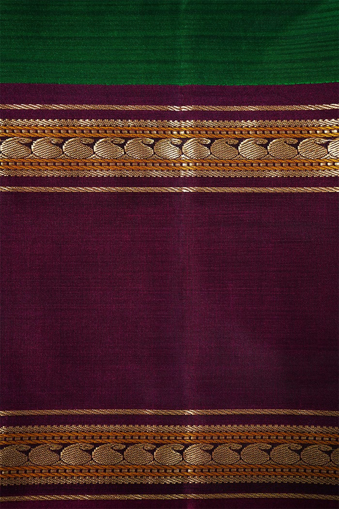 COUNTY GREEN WITH SEAL BROWN PURE KANCHIVARAM SILK SAREE - Queens Jewel Emporium