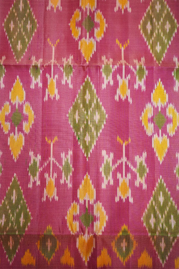 TULIP PINK WITH IRIS GREEN SOFT SILK SAREE - Queens Jewel Emporium