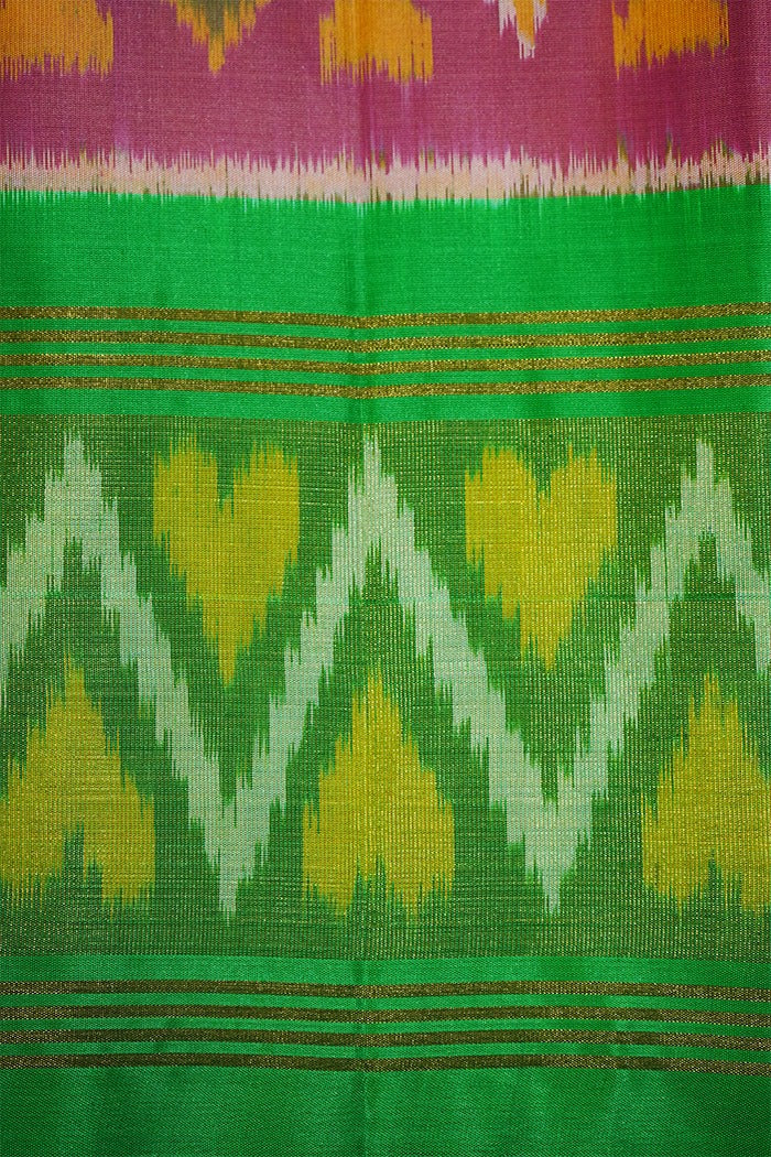 TULIP PINK WITH IRIS GREEN SOFT SILK SAREE - Queens Jewel Emporium