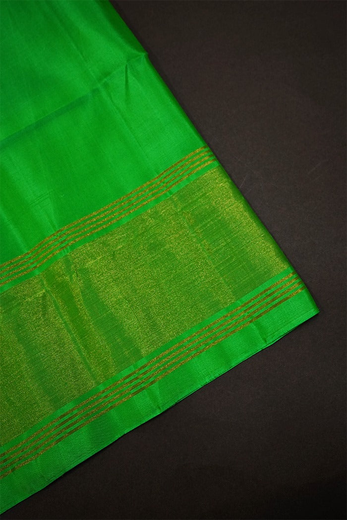 TULIP PINK WITH IRIS GREEN SOFT SILK SAREE - Queens Jewel Emporium