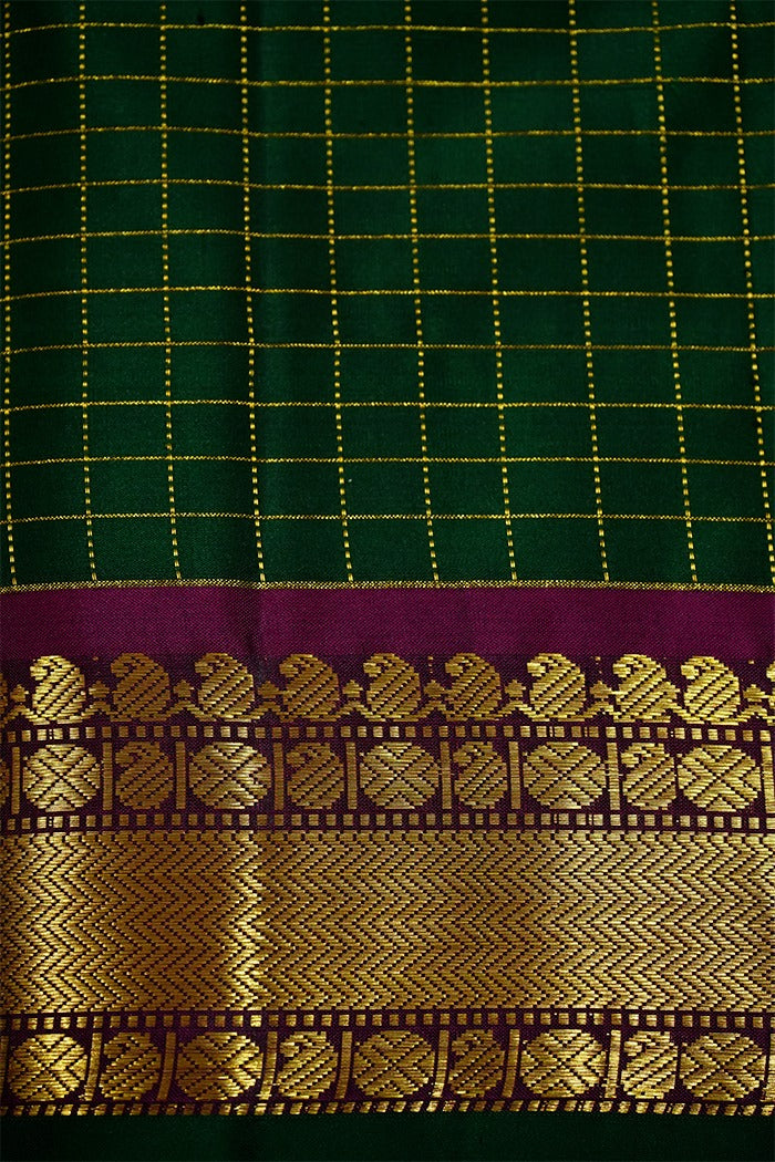 DARK GREEN WITH GREY PURPLE PURE KANCHIVARAM SILK SAREE - Queens Jewel Emporium