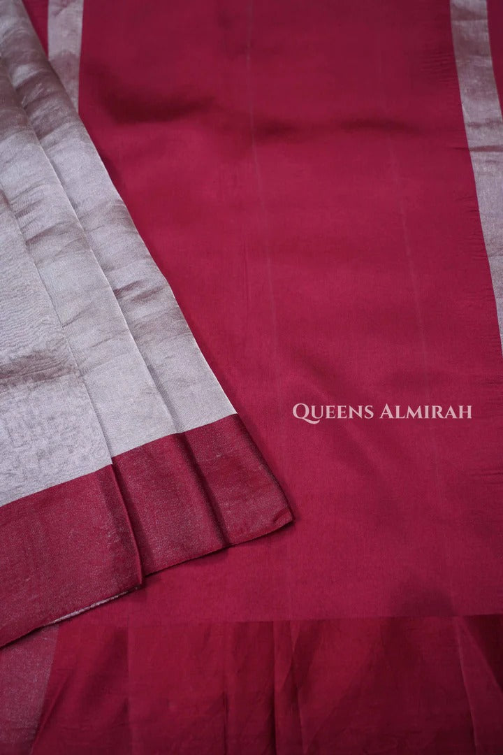 Silver With Maroon Banarasi Tissue Saree