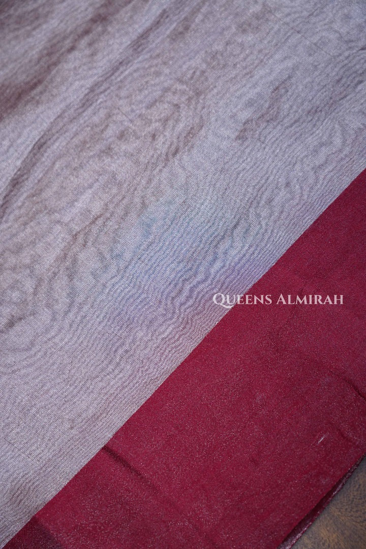 Silver With Maroon Banarasi Tissue Saree